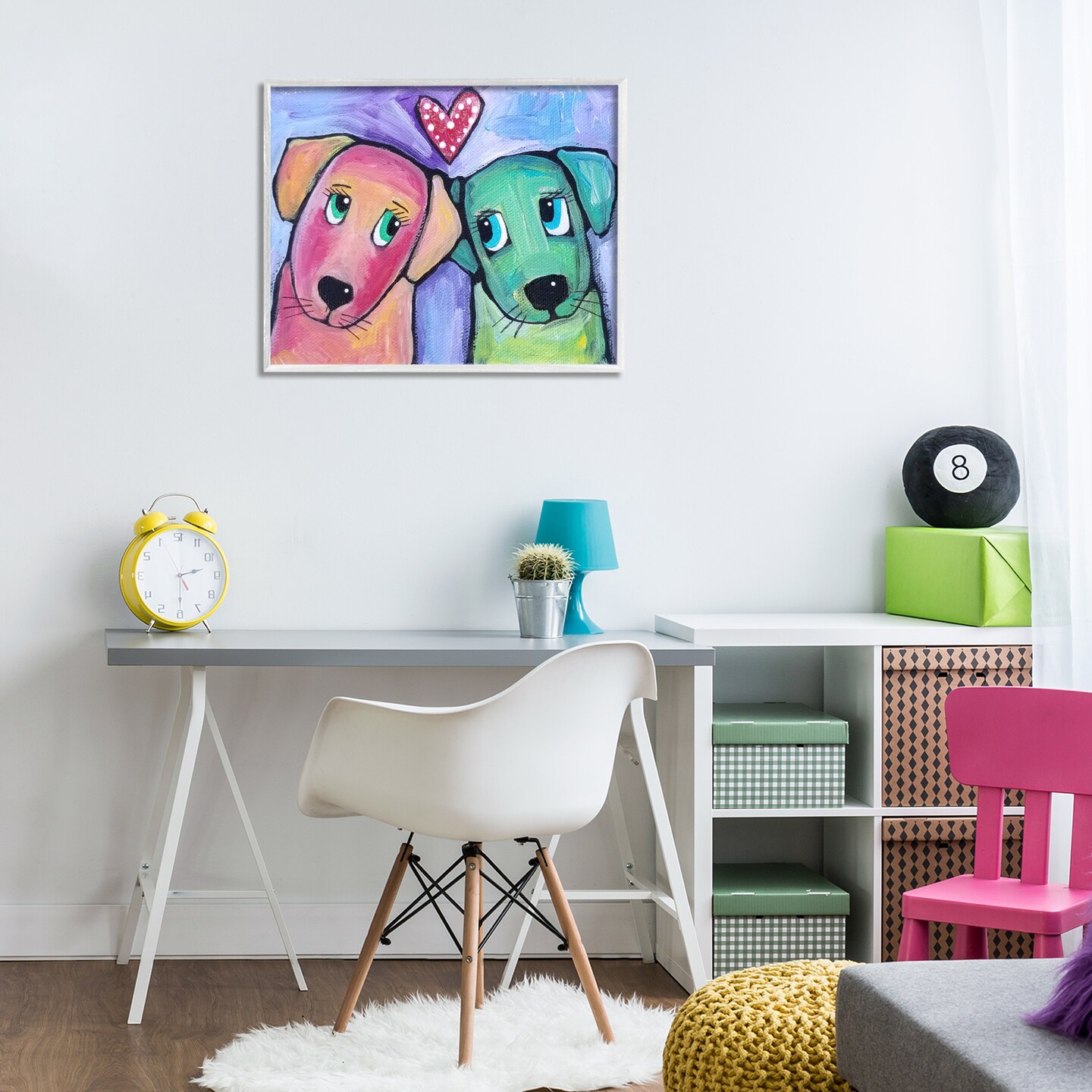 Stupell Industries Vivid Pink & Green Puppy Love Framed Giclee By Nettie Price