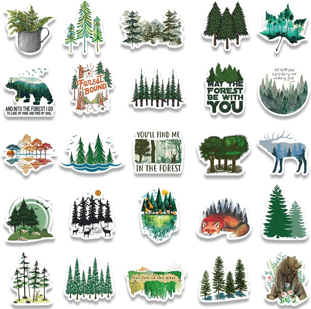 50Pcs Waterproof Vinyl Nature Stickers for Water Bottles