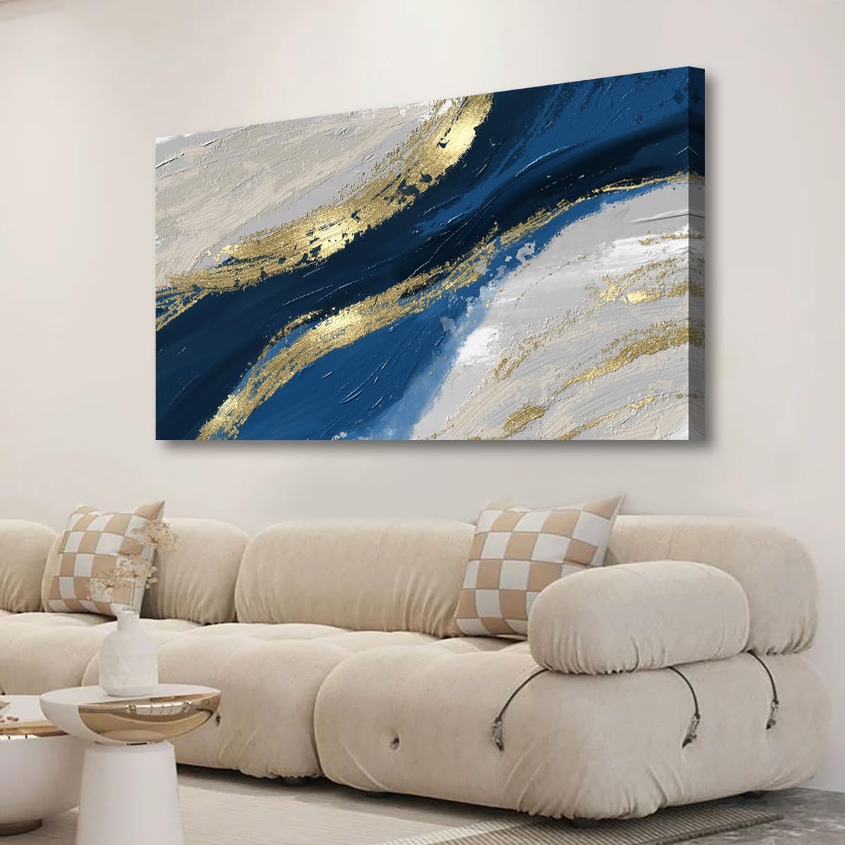 Abstract Canvas Wall Art for Living room Office Bedroom Golden Blue Wall Art