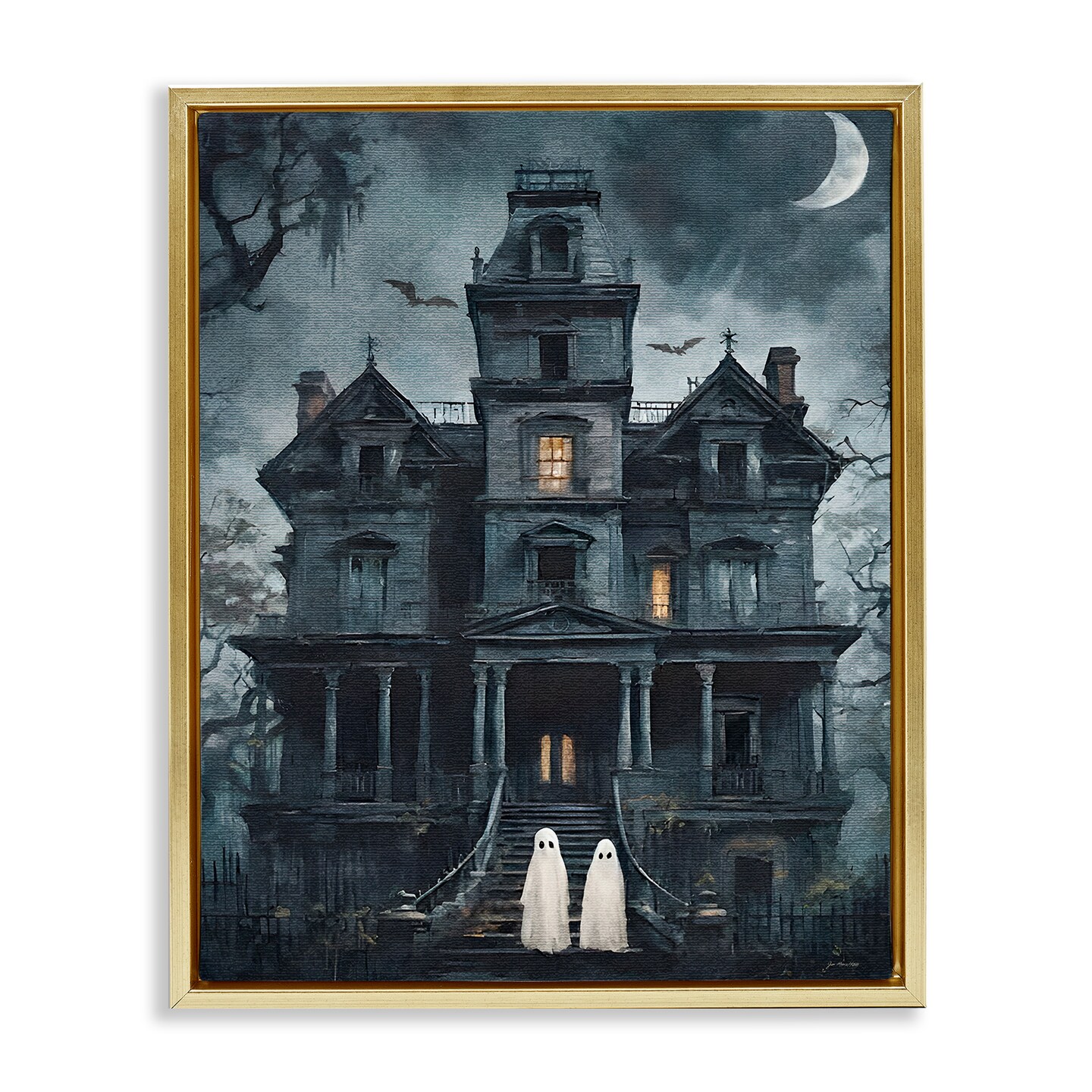 Stupell Industries Ghost Pair & Haunted Mansion Floating Frame By