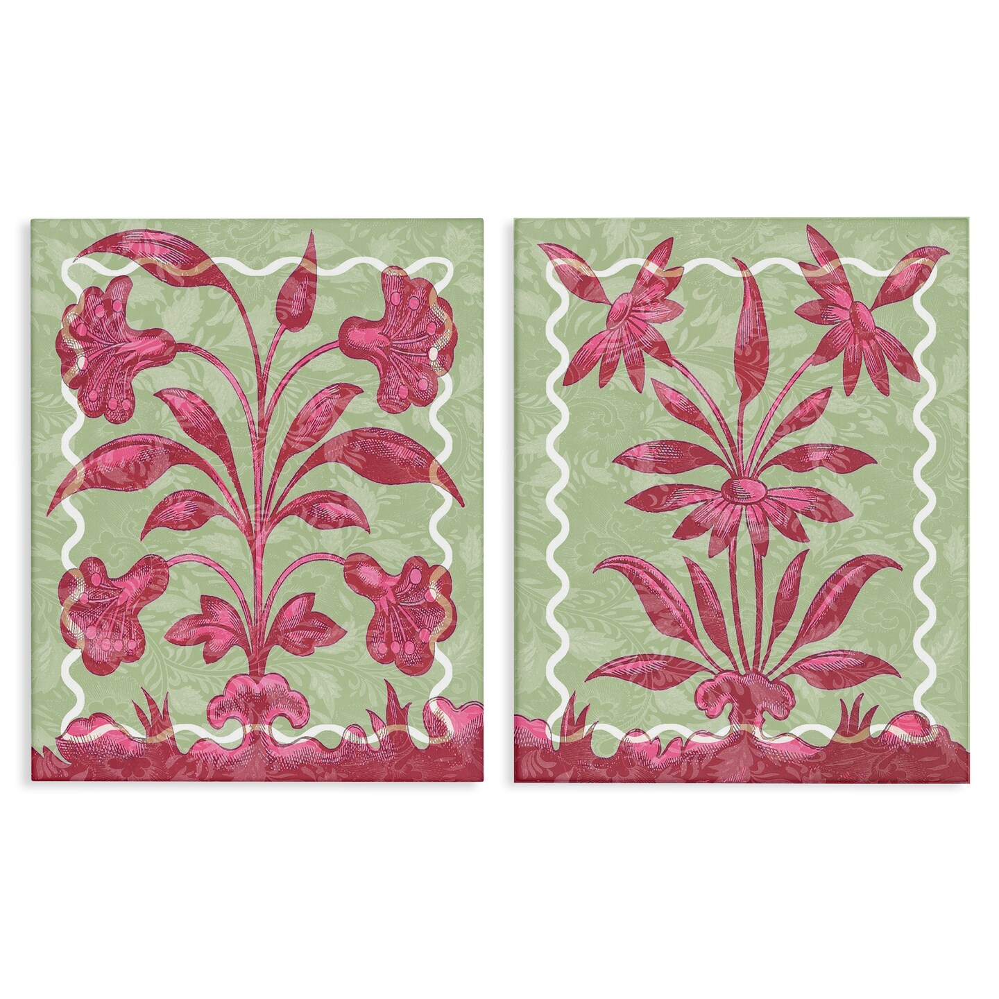 Stupell Industries Pink & Green Vintage Botanicals 2pc Canvas Set By Lil' Rue