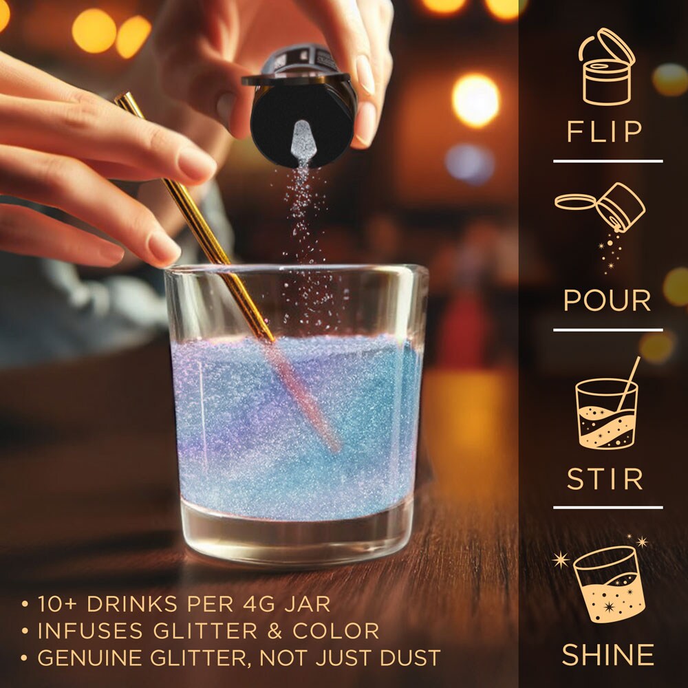Brew Glitter - Blue Iridescent Edible Drink Glitter (4g, x1 Flip-Cap Jar) for Beer, Cocktails and Beverages