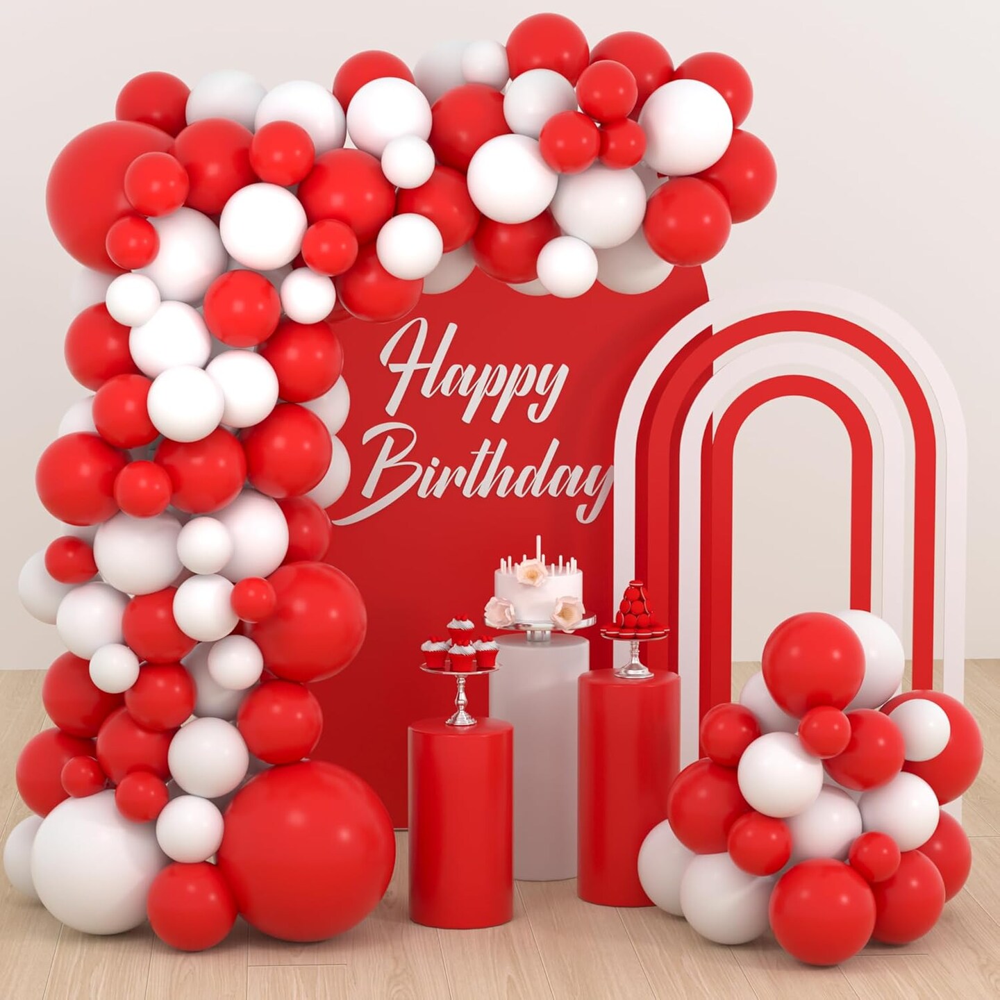 Red White Balloon Garland Arch Kit, 122PCS White and Red Balloons Red White Party Balloons(Red White)