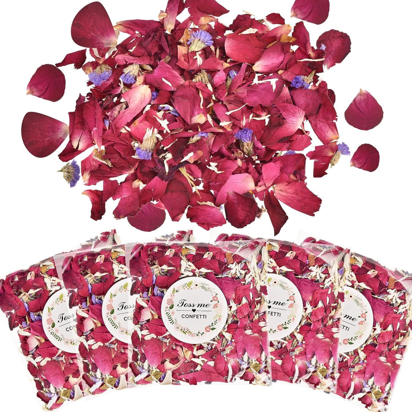 20 Pack Biodegradable Confetti, Dried Flower Petals (Red Rose &#x26; Lavender &#x26; Marigold)