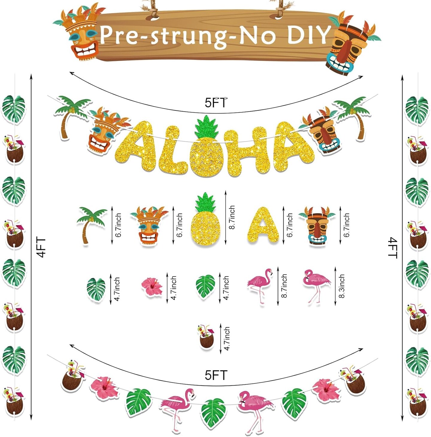 Pre-Strung Hawaiian Aloha Party Banner Decorations