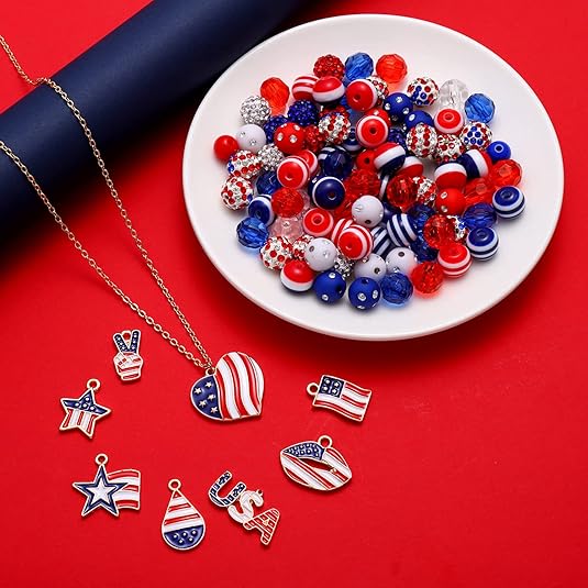 1050PCS+ American Flag Charms 4th of July Patriotic Beads