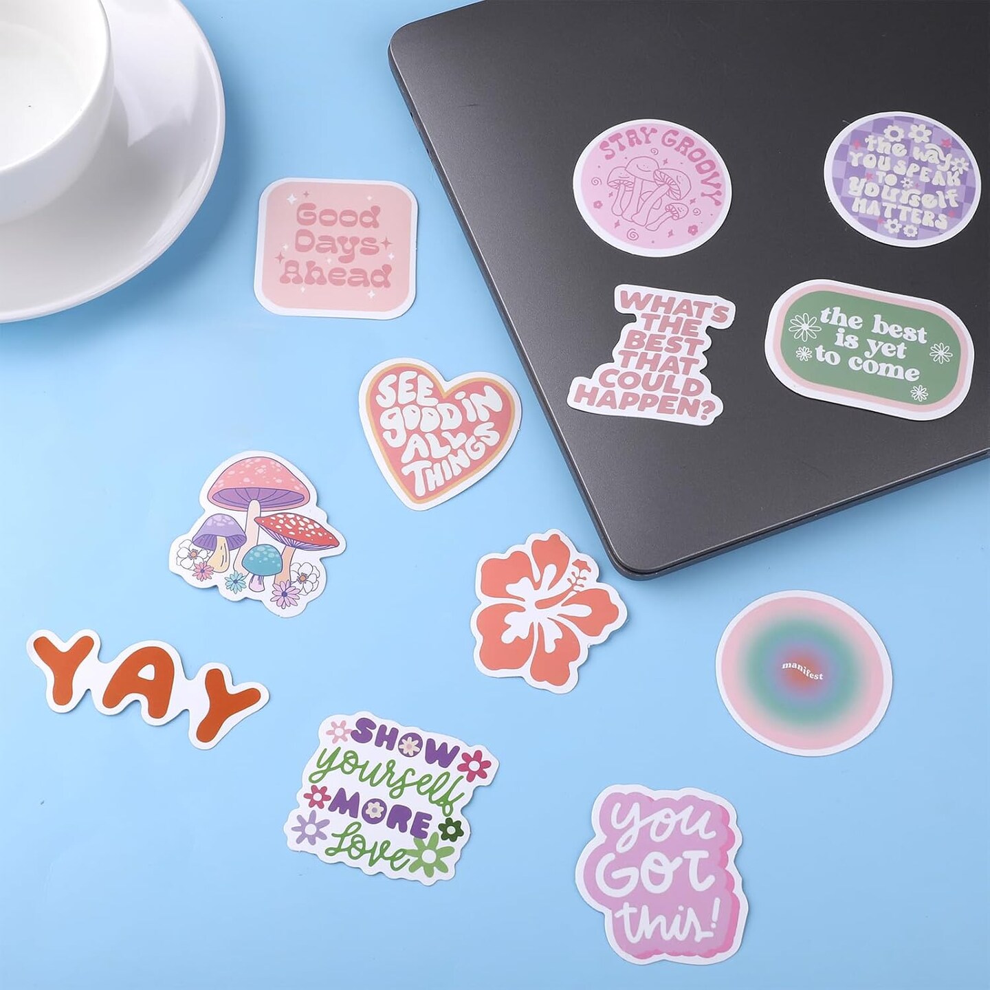 100PCS Cute Preppy Stickers Pink Motivational Vinyl Waterproof Sticker