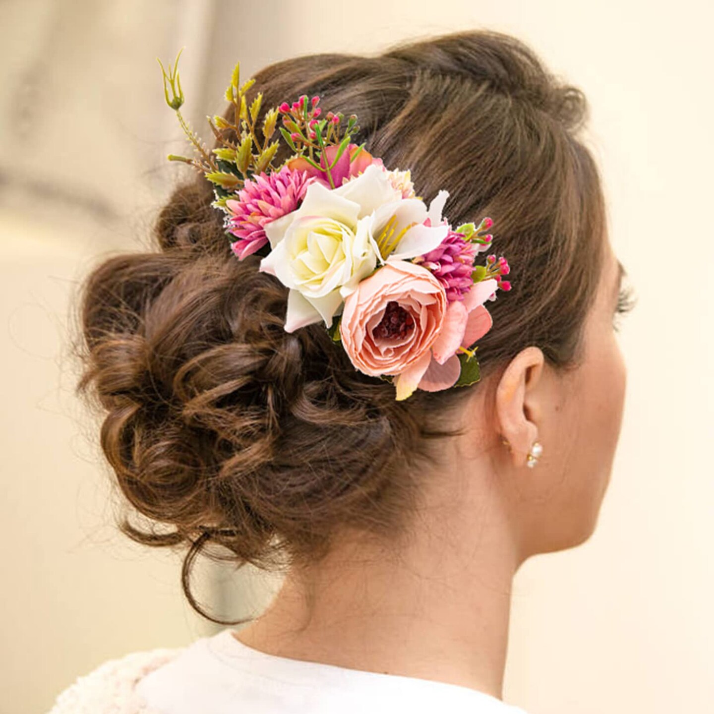 4 Pack Large Artificial Flower Metal Hair Side Combs Floral Slide Hair Clips Headpieces Accessories