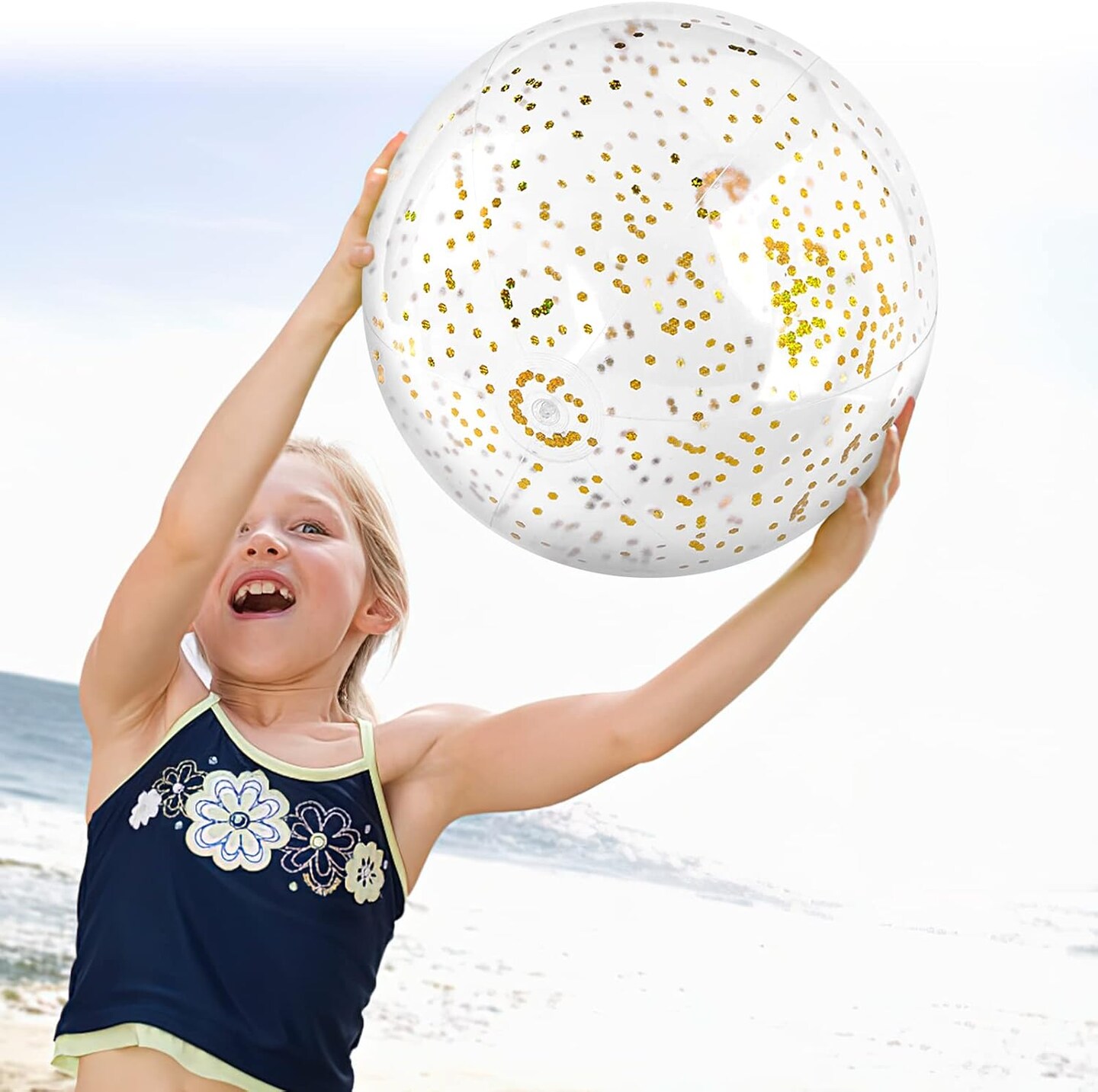 2PCS 16 Inch Summer Glitter Beach Balls (Transparent)