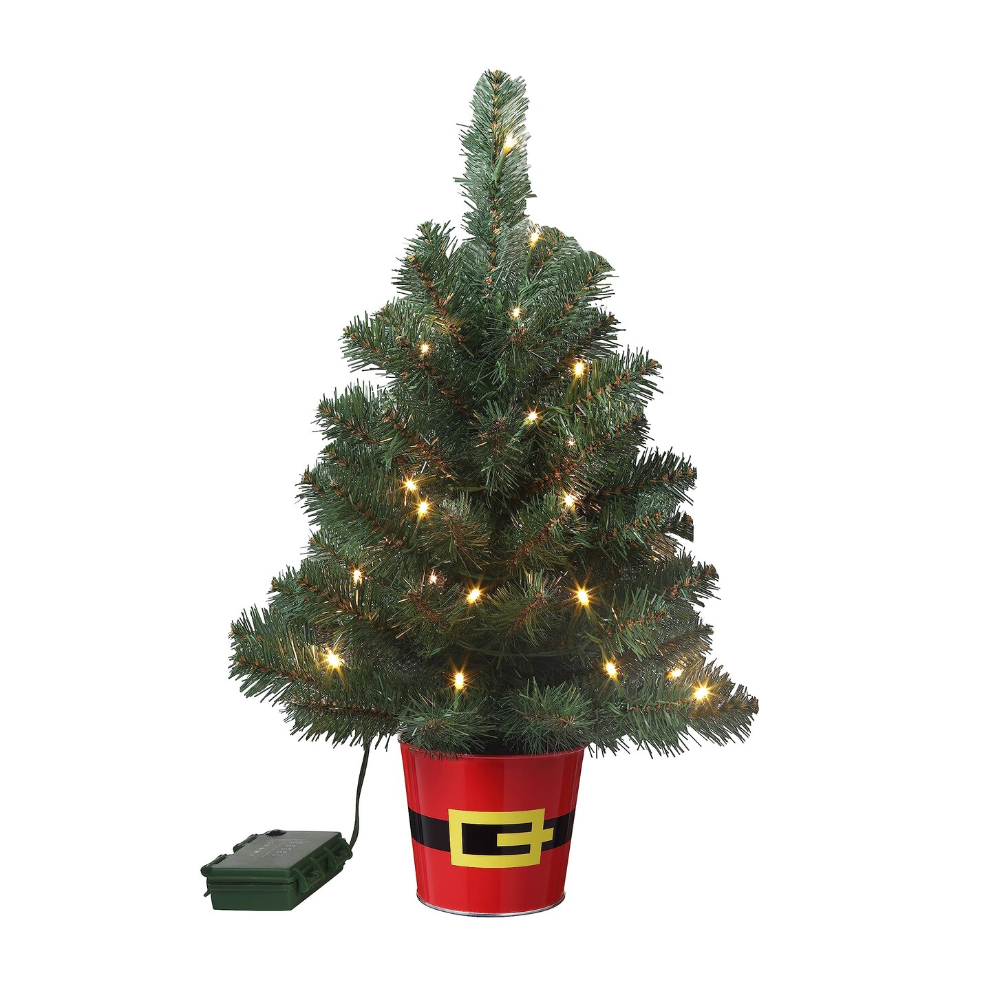 Haute Decor 20 Inch Potted Night Night Tree in Red Metal Santa Belt Pot - Unique Night Light Christmas Tree with 4 Brightness Settings and Auto Timer