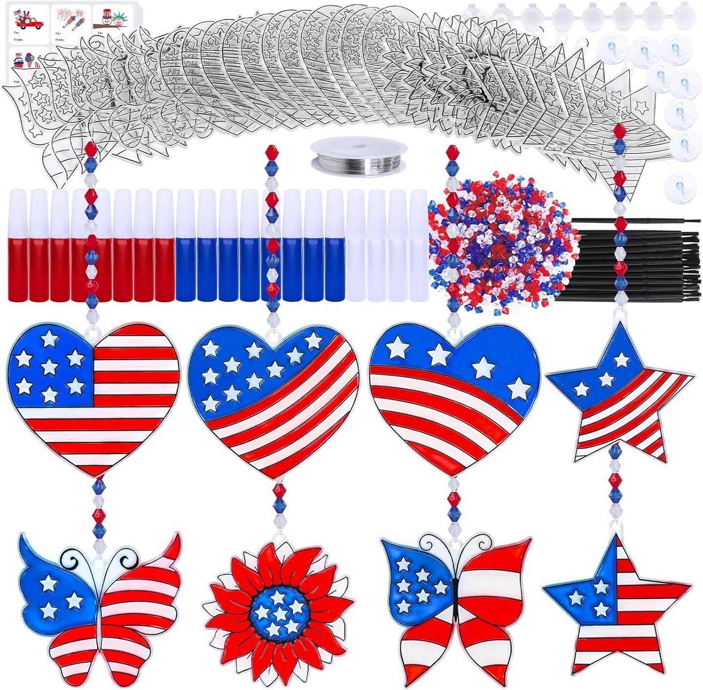 24 Sets Patriotic Suncatcher Ornaments Decoration