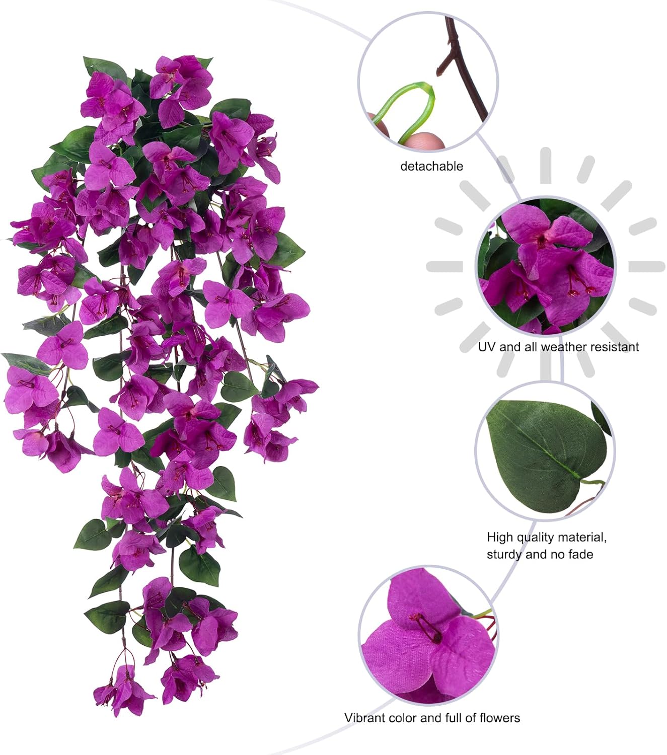 Artificial Fake Hanging Flowers Plants for Outdoor Outside Decor,2 PCS Faux Silk