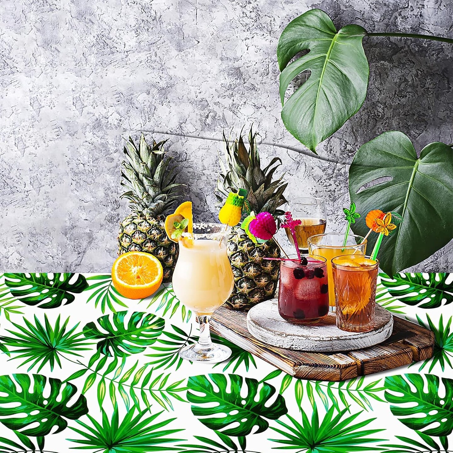 Hawaii Palm Leaves Tablecloths for Hawaiian Party Decoration, 4PCS Hawaii Luau Disposable Table Cloths Plastic Rectangular Aloha Tropical Table Covers for Safari Jungle Baby Shower Birthday Party