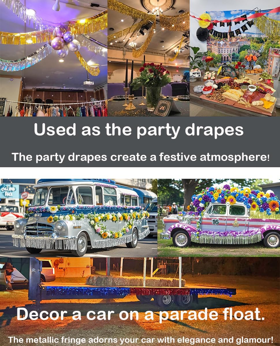120 Inches - 4pack Foil Fringe Garland Metallic Wall Hanging Drapes(Silver)