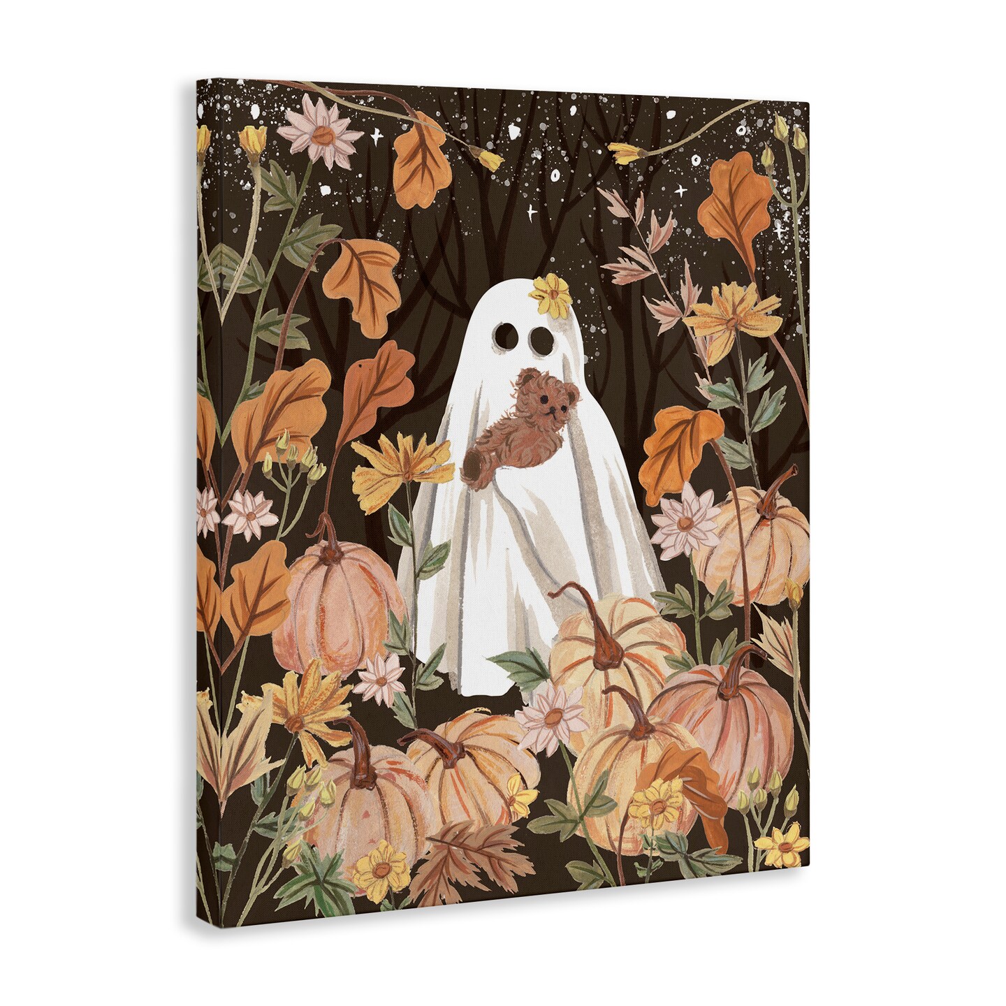 Stupell Industries Pumpkins & Ghost with Teddy Bear Canvas By Melissa Wang
