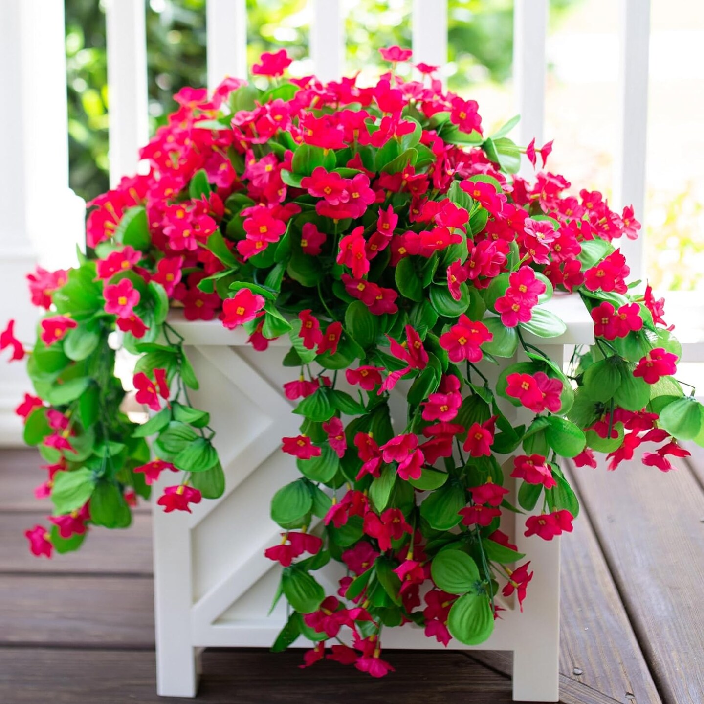 2 PCS Artificial Faux Hanging Plants Flowers for Outdoor Outside Spring Decoration(Hotpink)