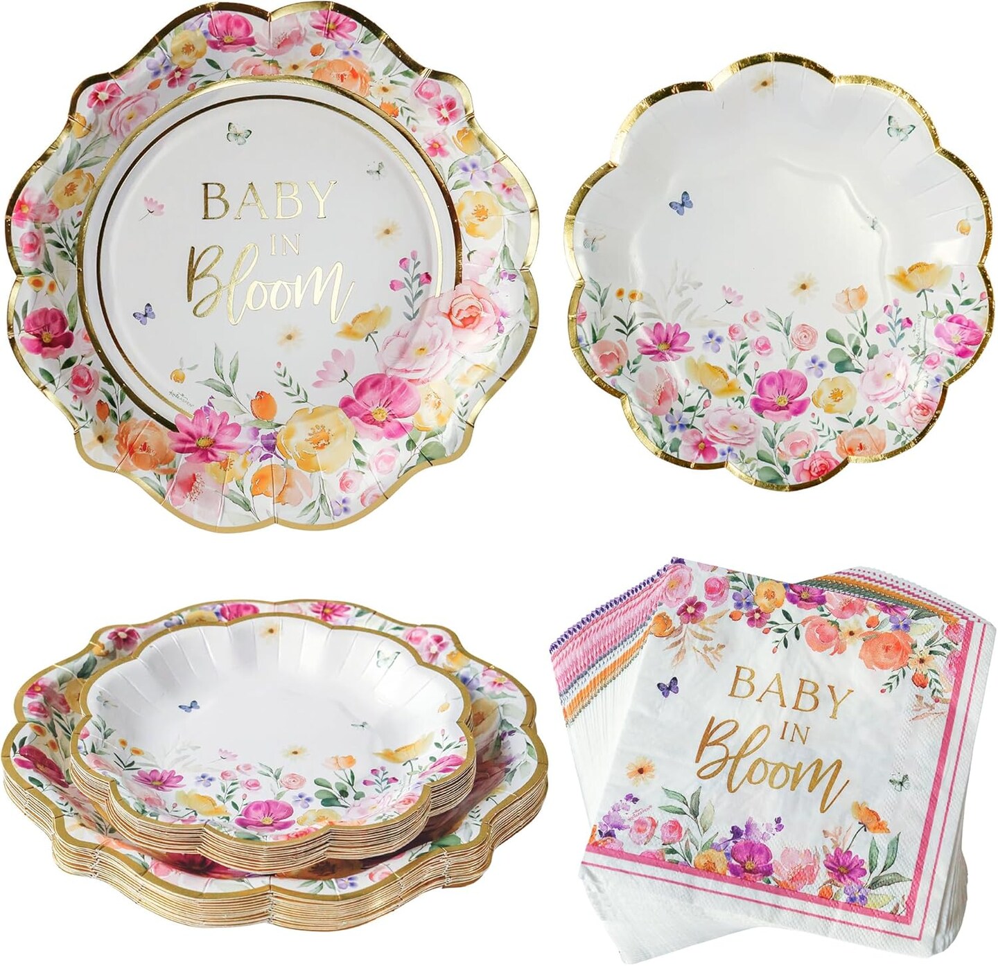 Baby in Bloom 62 Piece Party Tableware Set Baby Shower Party Decorations