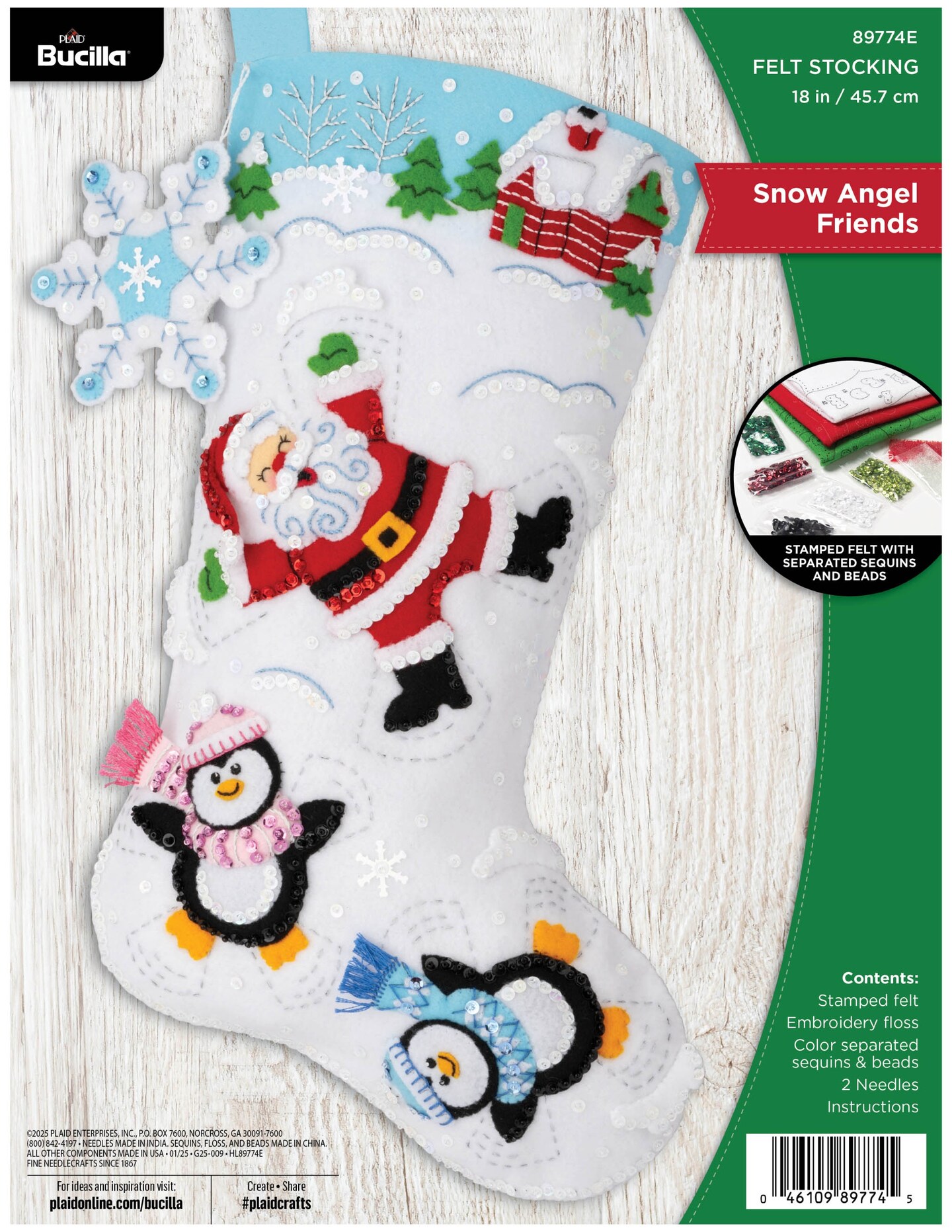 Bucilla Felt Stocking Applique kit 18 Long-Santa Is Here W/Lights