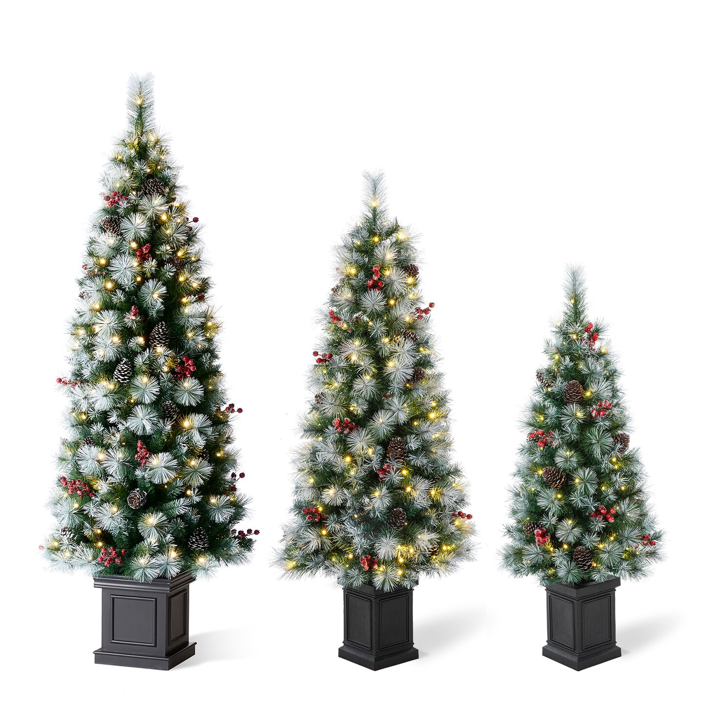 Set of 2/3 4ft/5ft/6ft Pre-Lit Pine Artificial Christmas Porch Tree with Decorative Urn Pot
