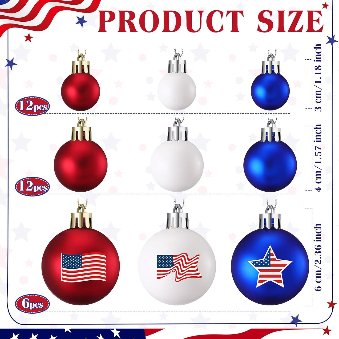 30 Pcs 4th of July Ball Ornaments Decorations (National Flag Style)