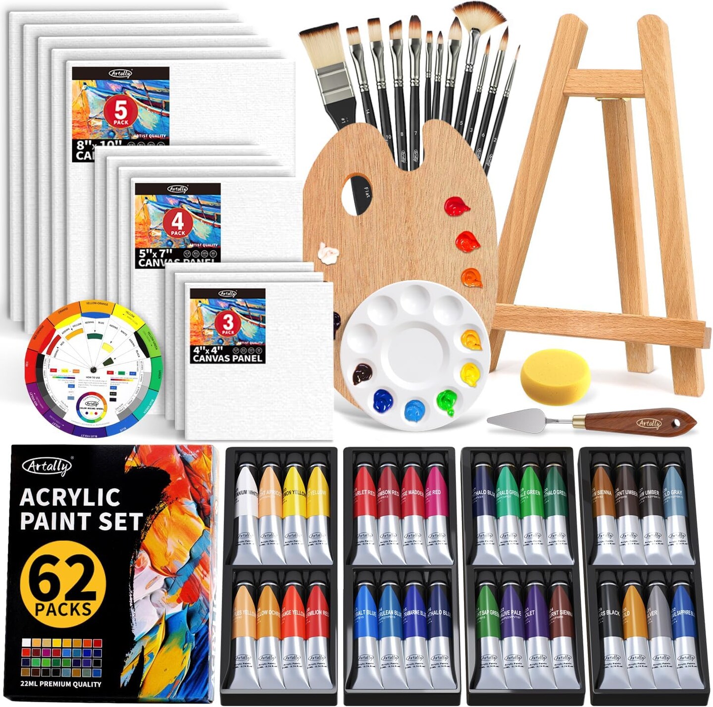 62 Pcs Canvas Painting Kits