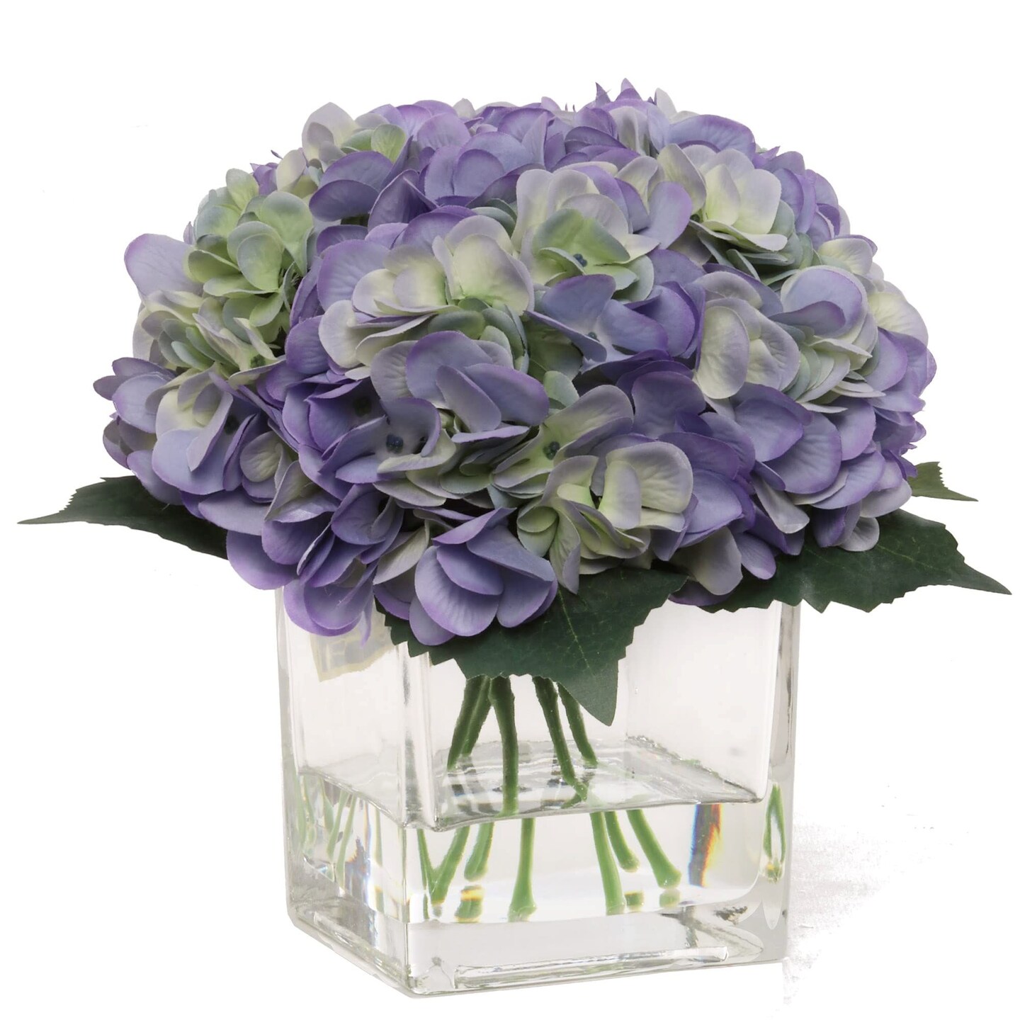 3-Pack Periwinkle Faux Hydrangea Arrangements in Glass Vases – Realistic Water Look – Silk Floral Décor for Living Room, Office, Events