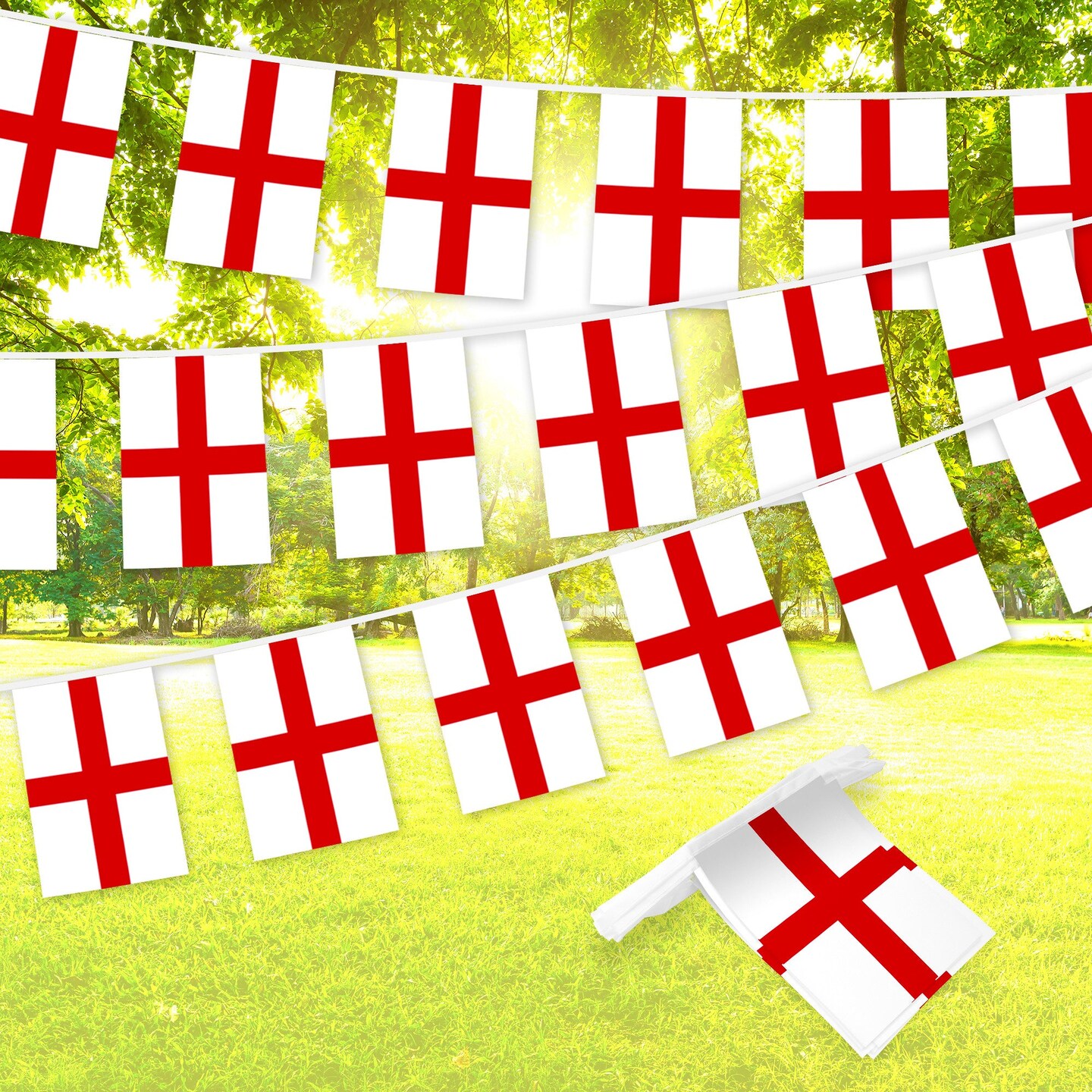 G128 England English Bunting Banner | Flag 8.2 x 5.5 Inch, Full String 33 Feet | Printed 150D Polyester, Decorations For Bar, School, Festival Events Celebration