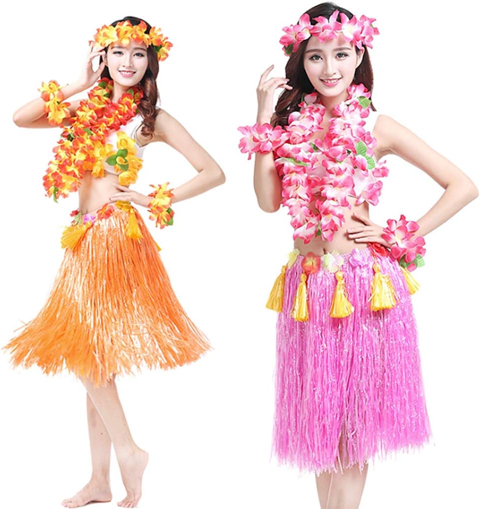 Hawaiian Leis Set,Thickened Artificial Flower Luau Necklace Bracelet Headband Garland Lei Set(Green)