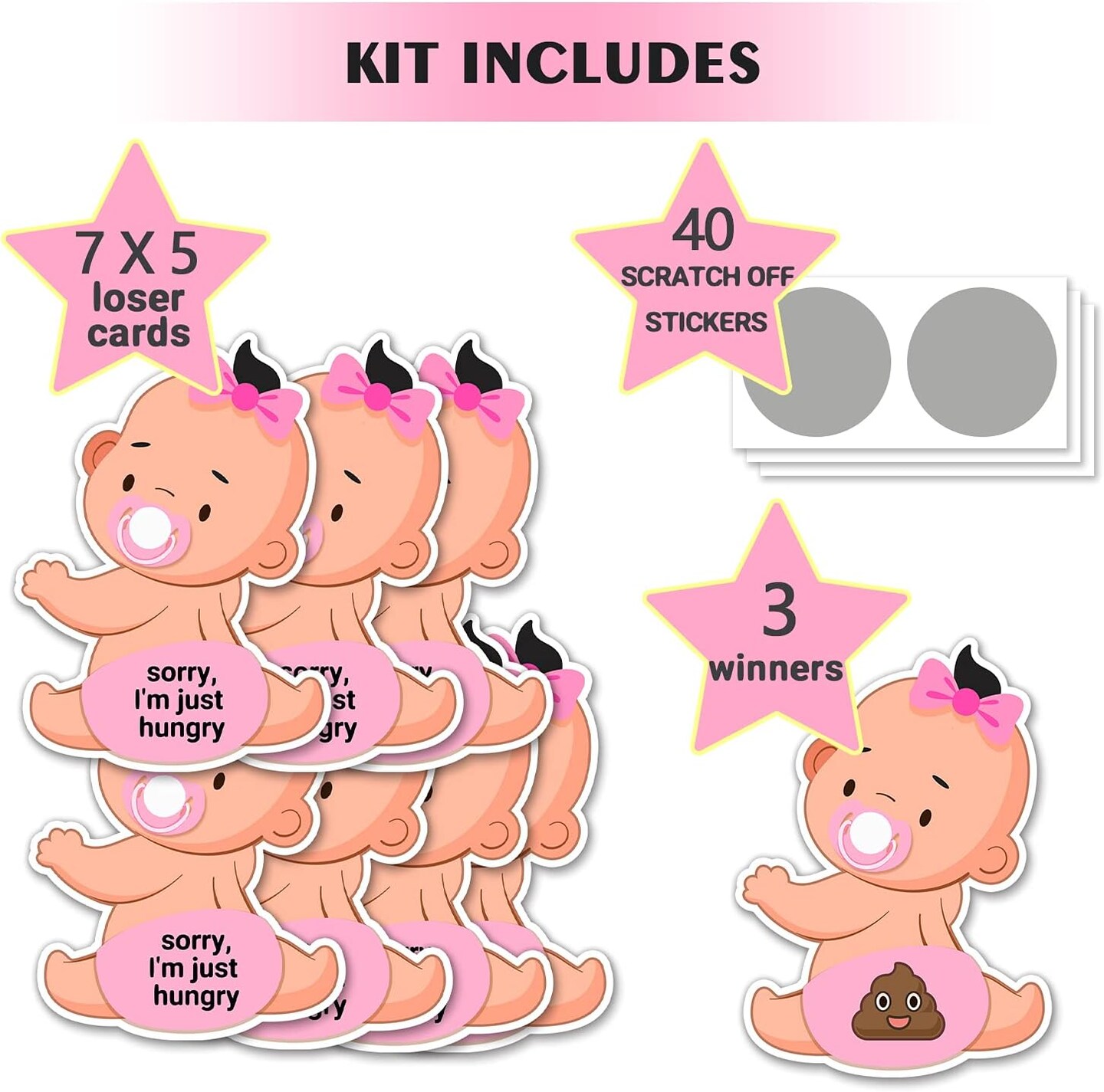 Baby Shower Games, Scratch Off Game, Silly Activity for Ice Breakers, Door Prizes, Baby Shower Activity and Idea