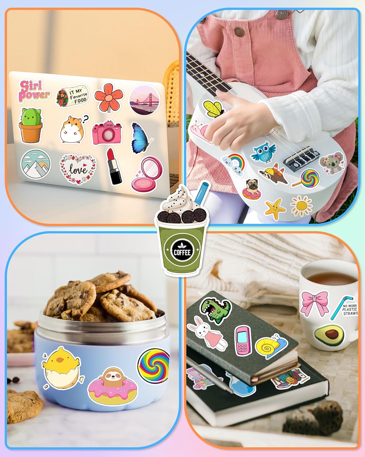 300 Pcs Stickers for Kids, Cute Water Bottle Vinyl Waterproof Laptop Stickers