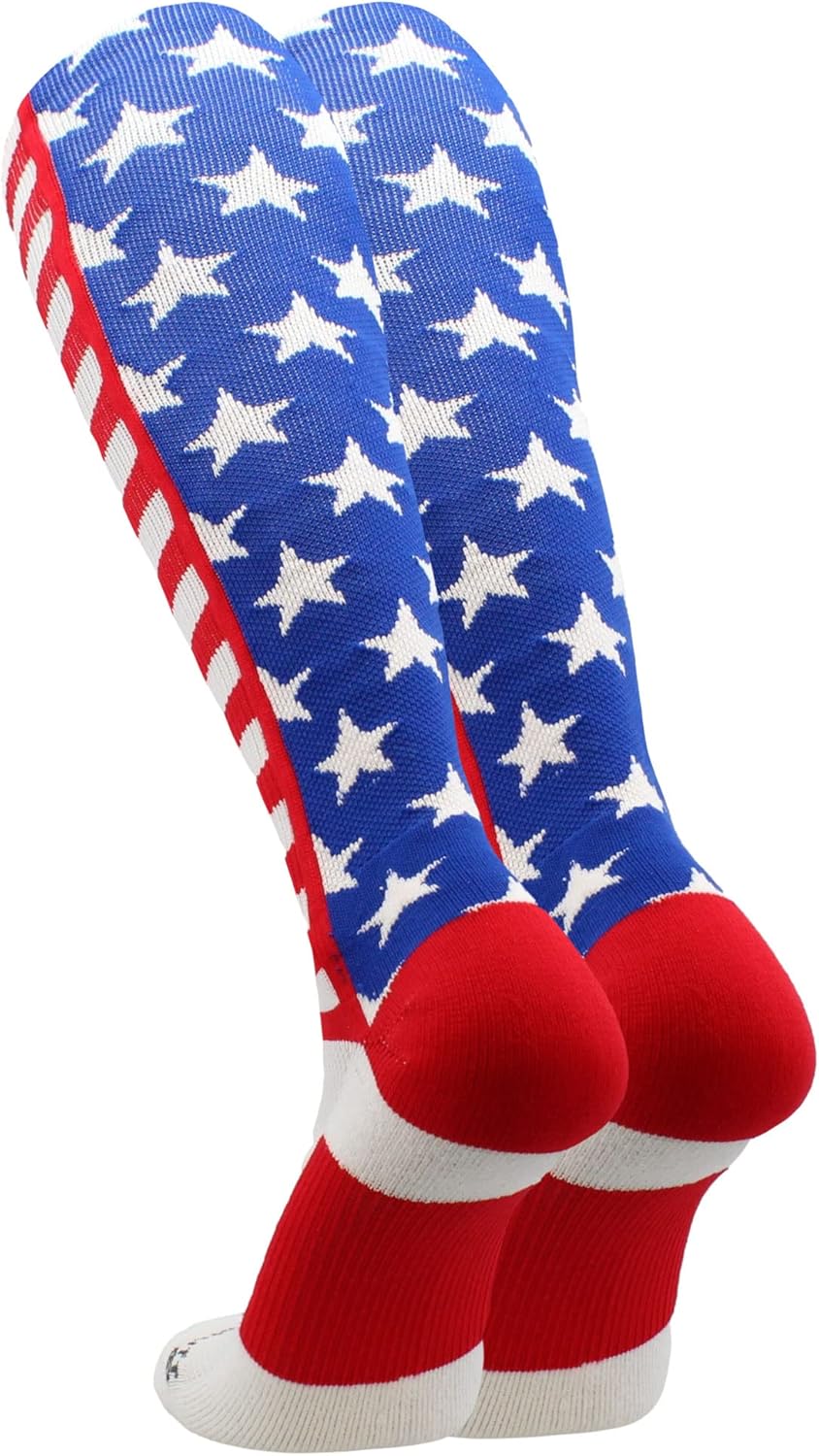Made in USA American Flag Over the Calf Socks for Baseball, Softball, Football, Youth & Adult