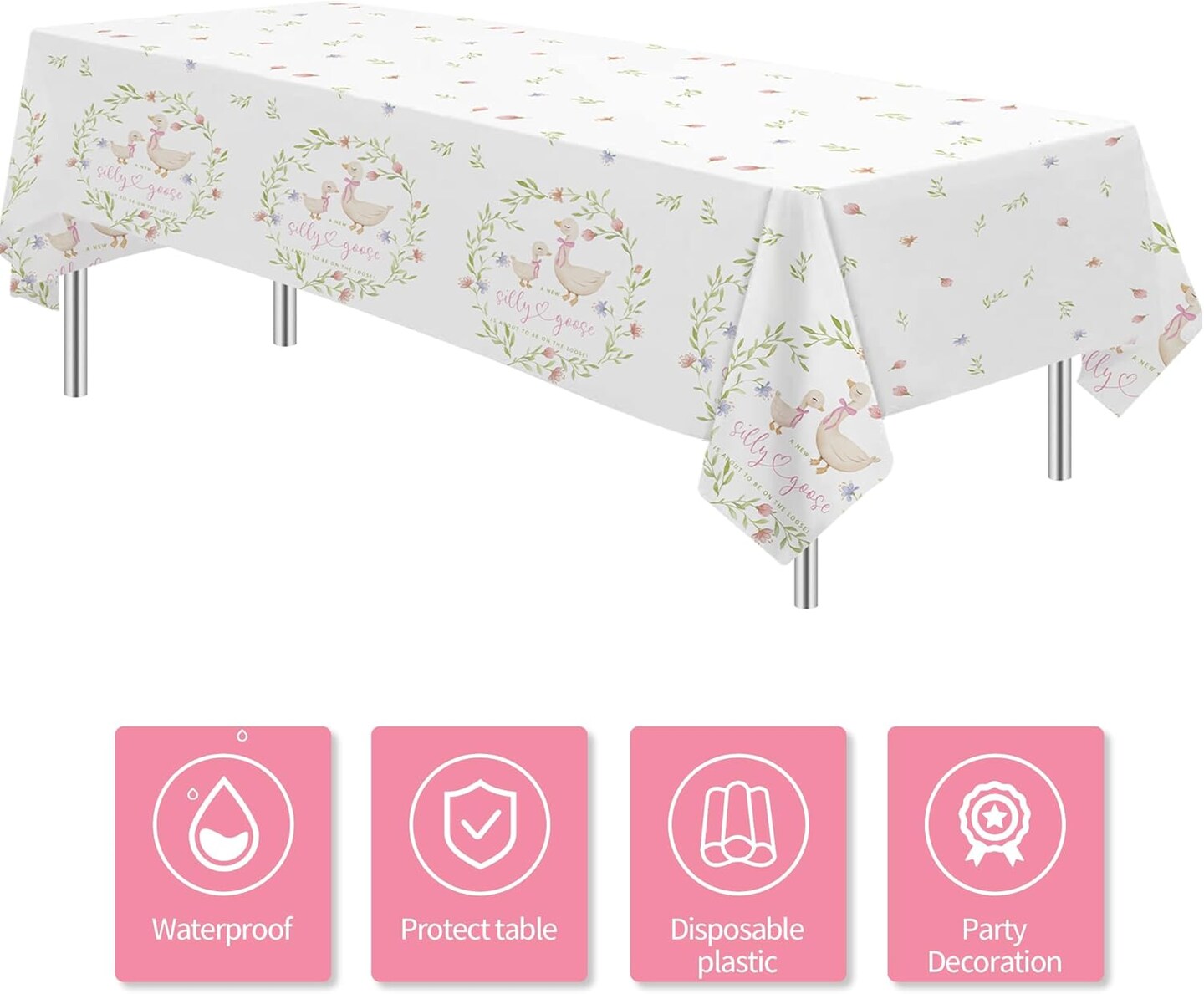 Pink Silly Goose Baby Shower Decorations Tablecloth