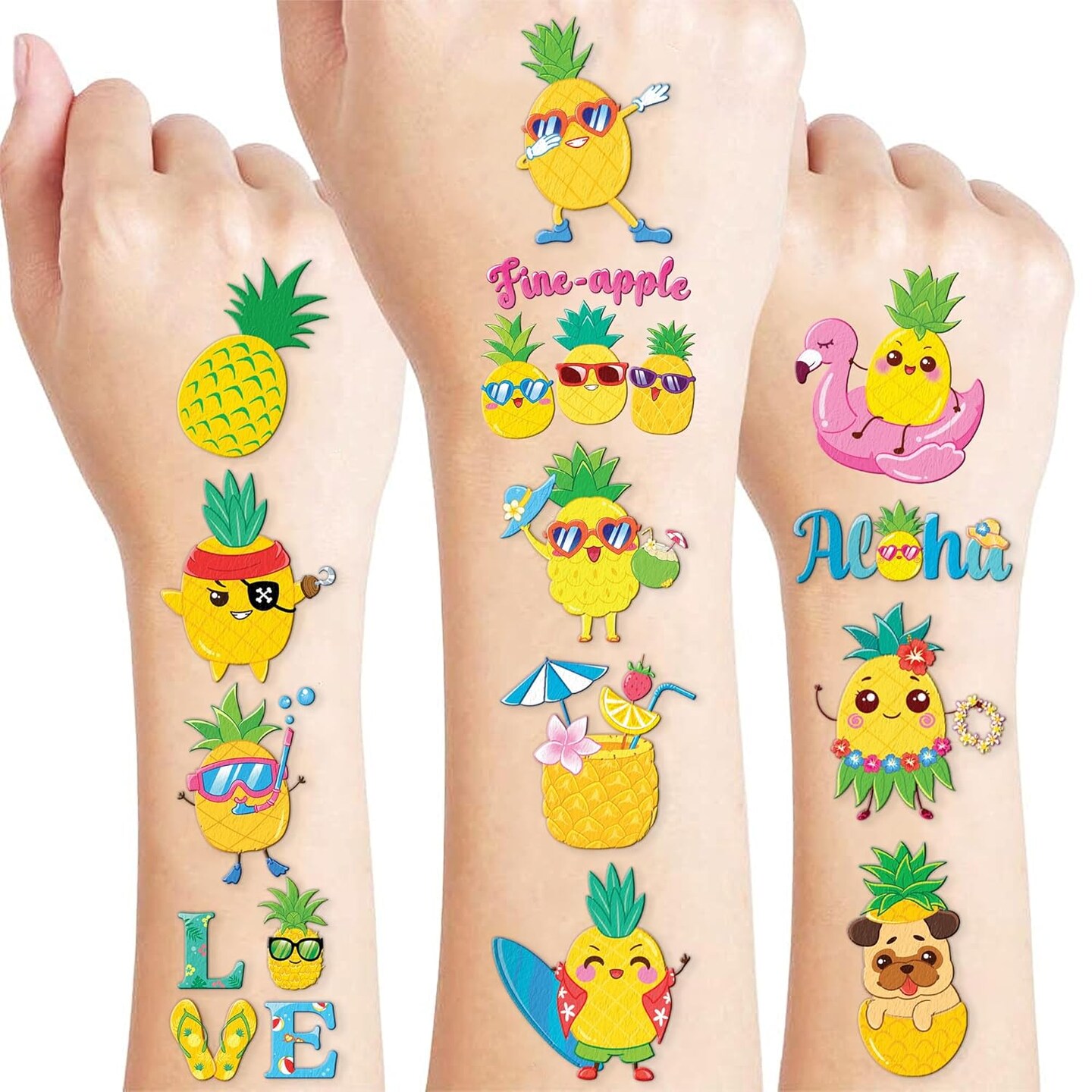 96PCS Pineapple Pre-Cut Temporary Tattoos for Kids