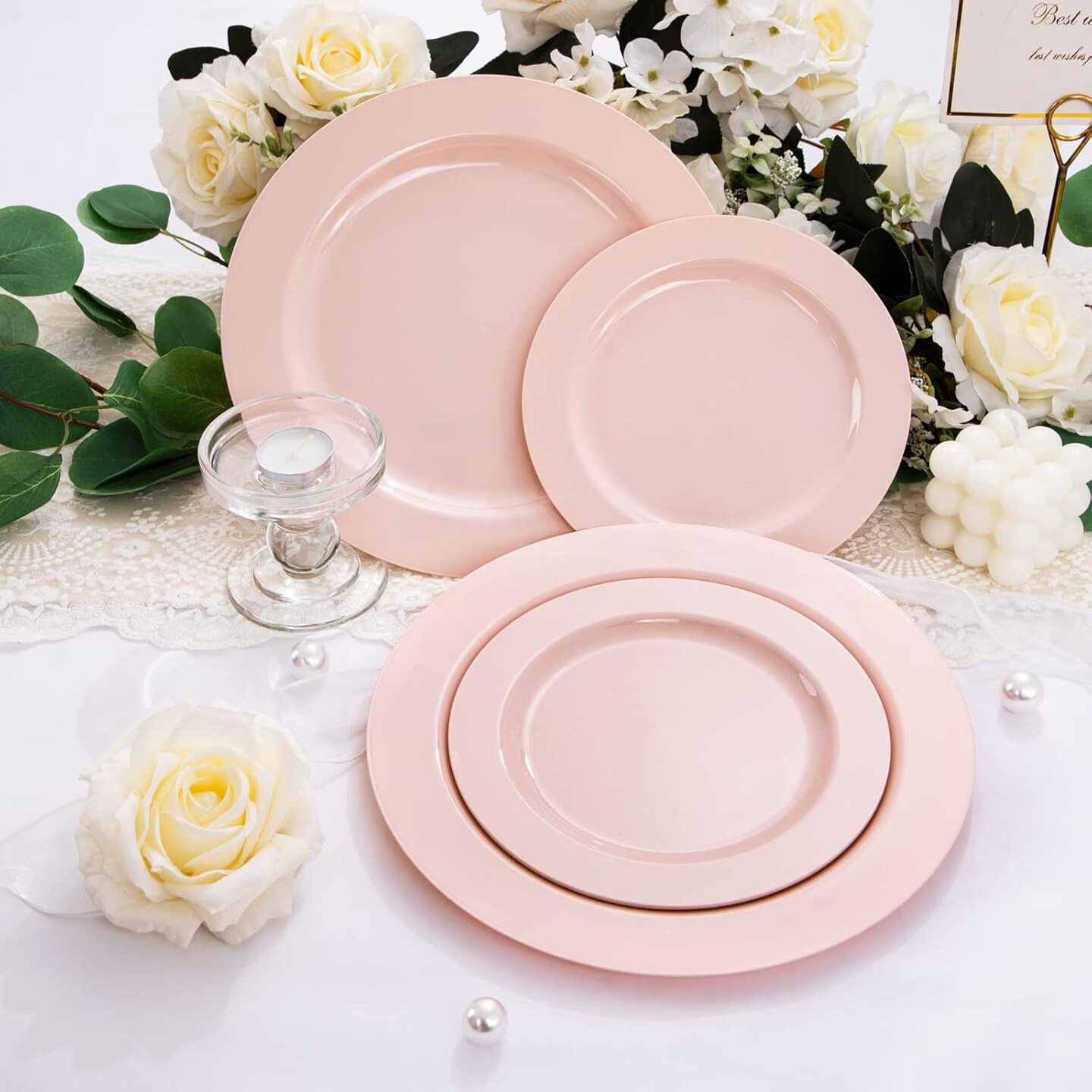 60PCS Pink Plastic Plates - Heavy Duty Pink Plates Disposable for Party(Pink)30PCS 10.25inch &#x26; 30PCS 7.5inch