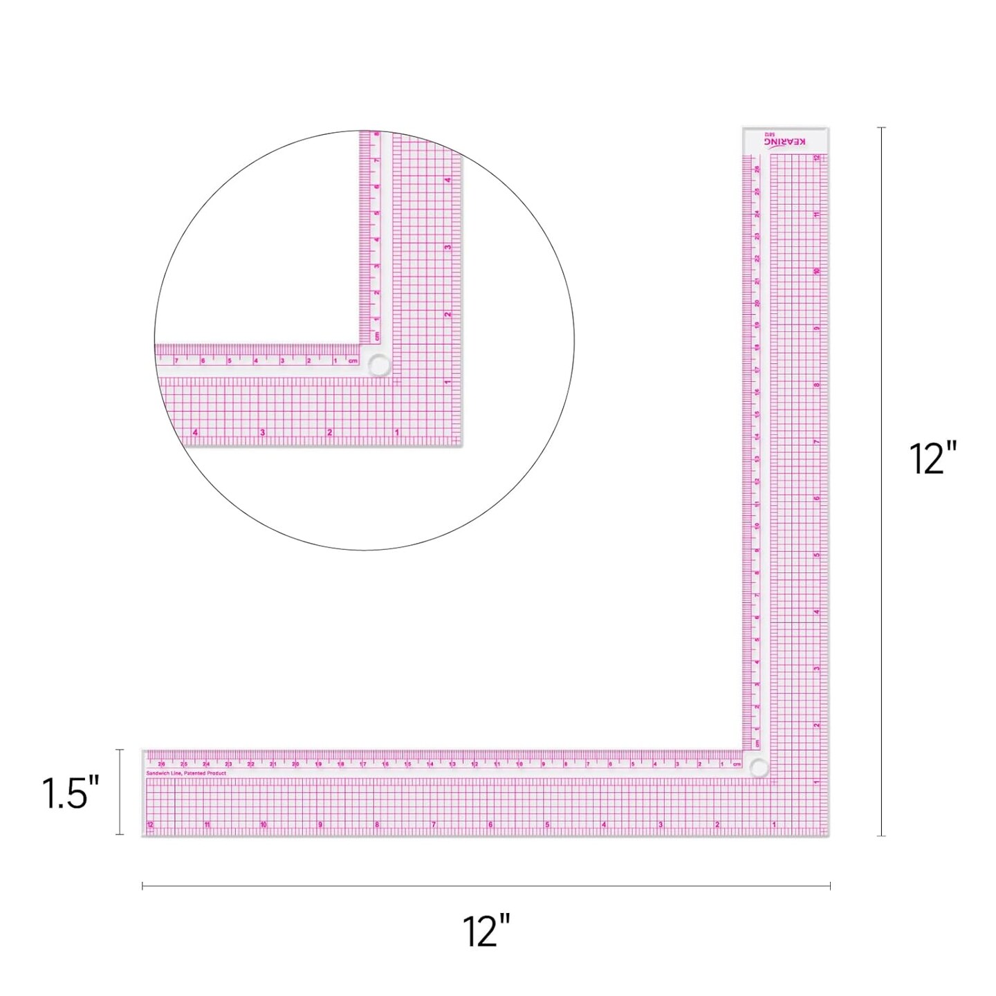 Kearing&#xAE; 12&#x22; Plastic L Square Ruler for Sewing - L Shaped Ruler