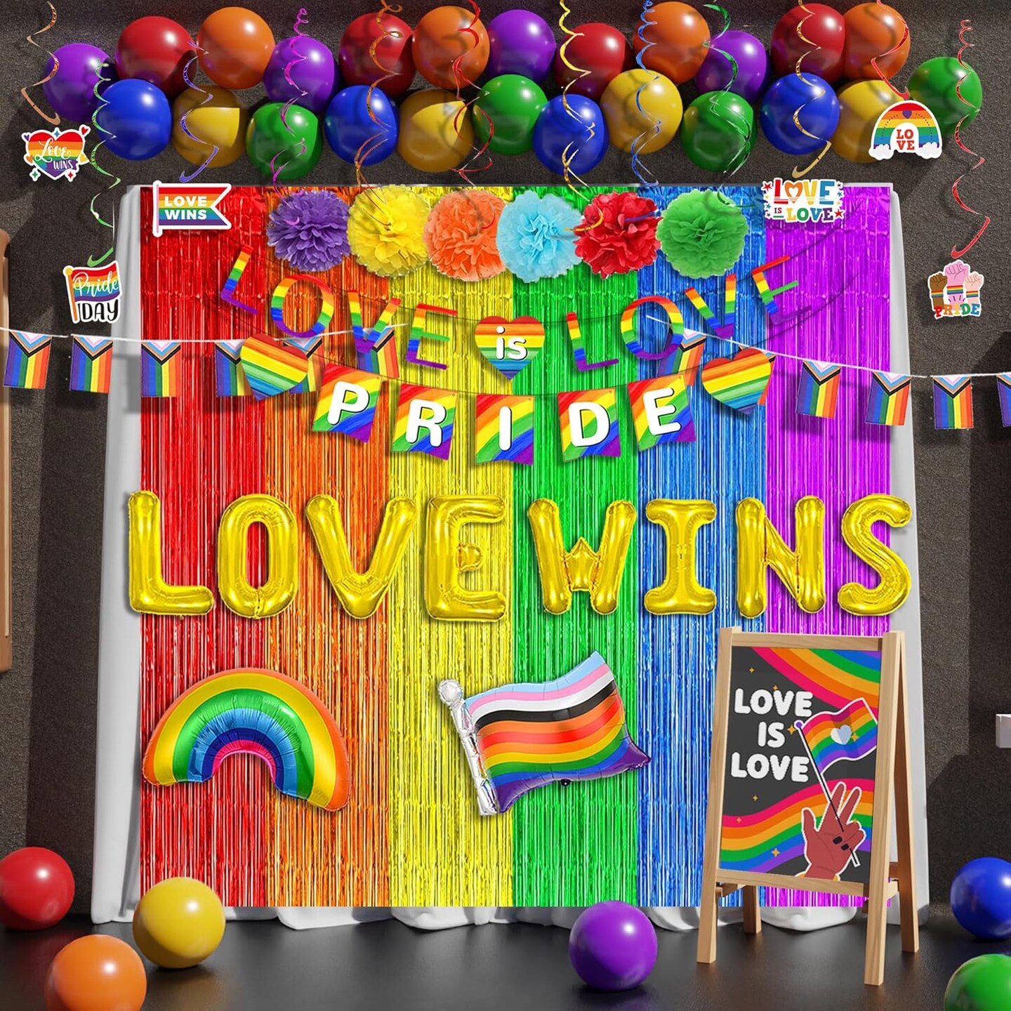 Pride Decorations, 97PCS Gay Pride Party Supplies with Banner