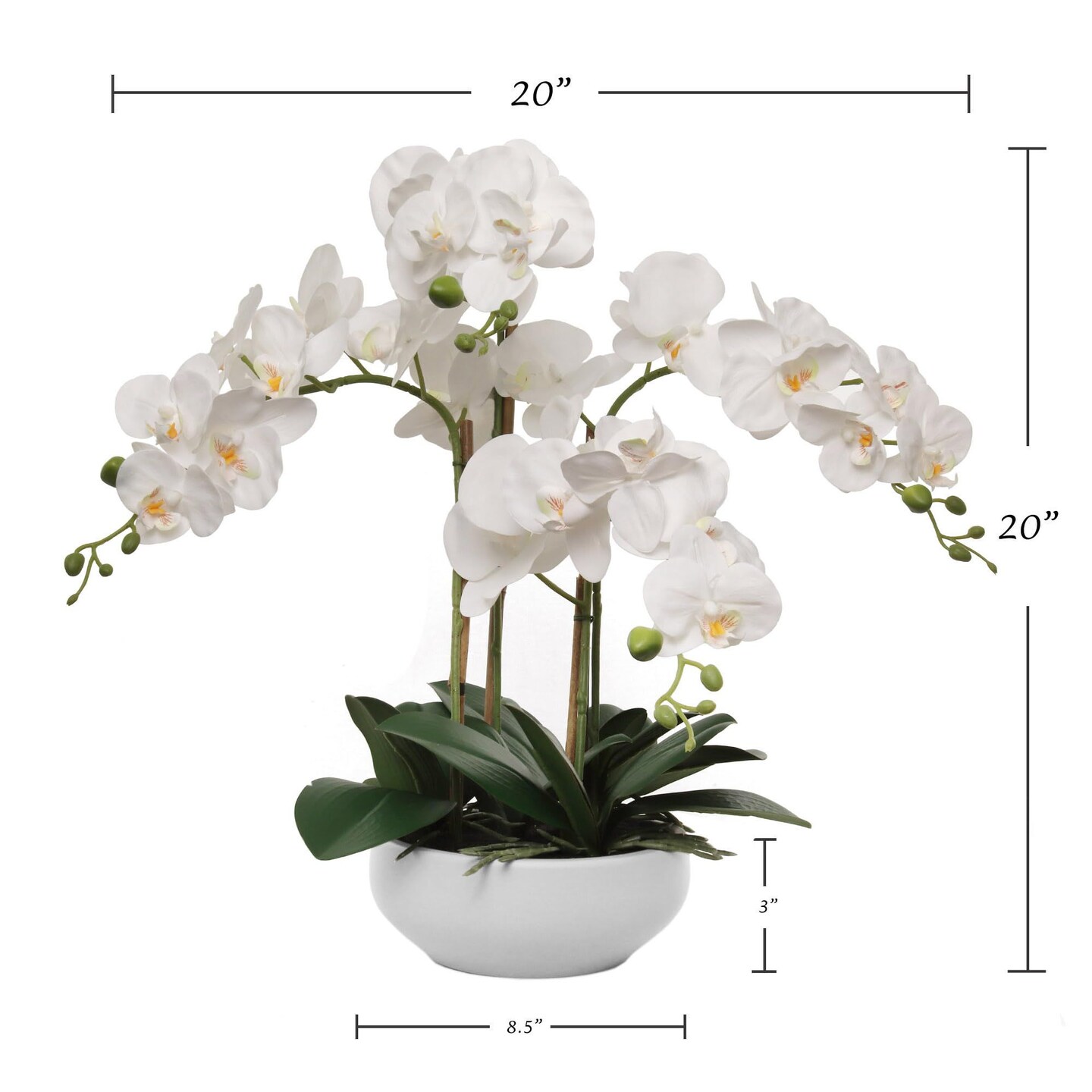 Set of 2 White Orchid Plants | 20" Realistic Phalaenopsis in Modern White Round Pots – Indoor Arrangement for Any Room