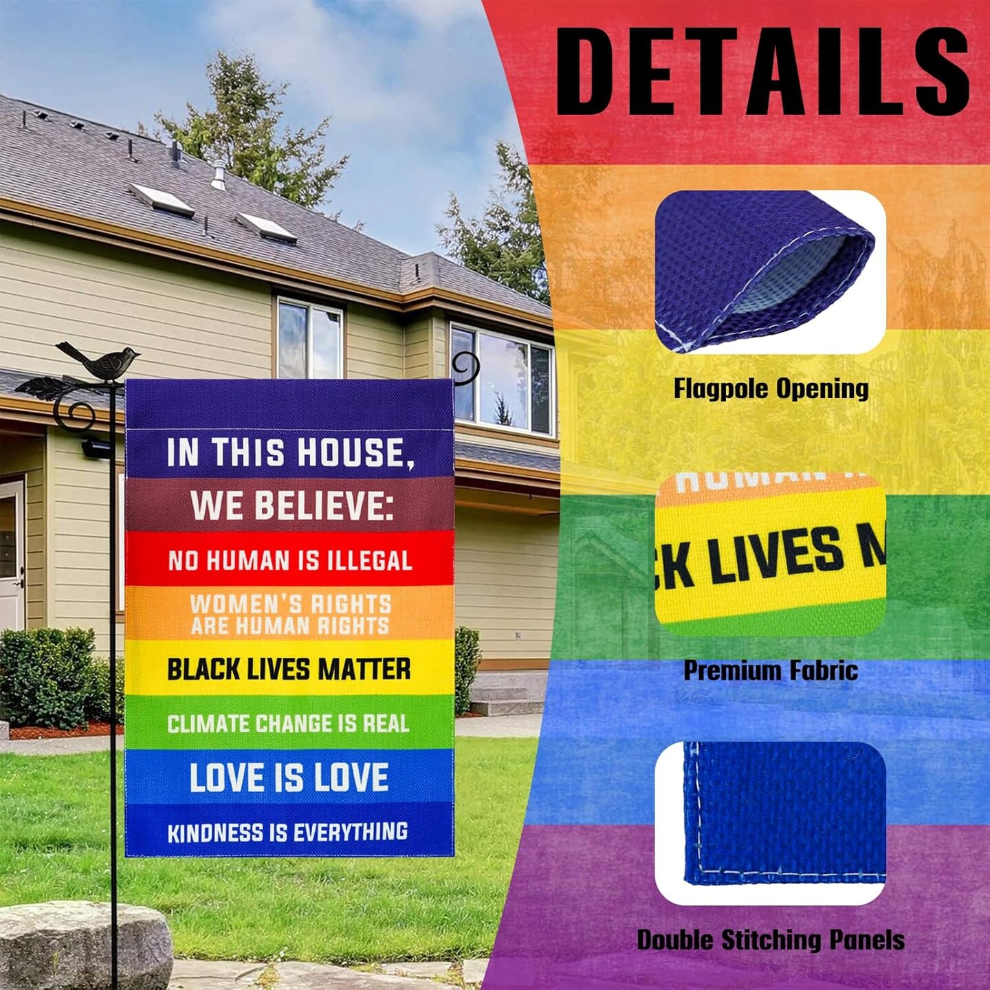 Pride Flag in This House We Believe Science is Real Black Lives Matter( 12x18 Inch)