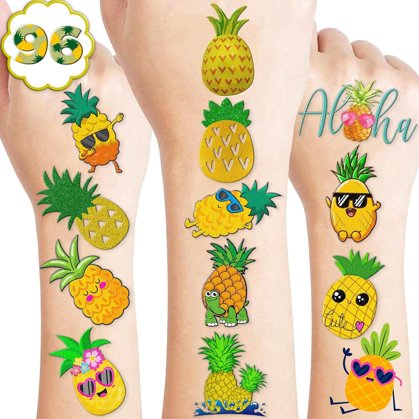 Pineapple Pre-cut Temporary Tattoos (8 Sheets 96PCS)