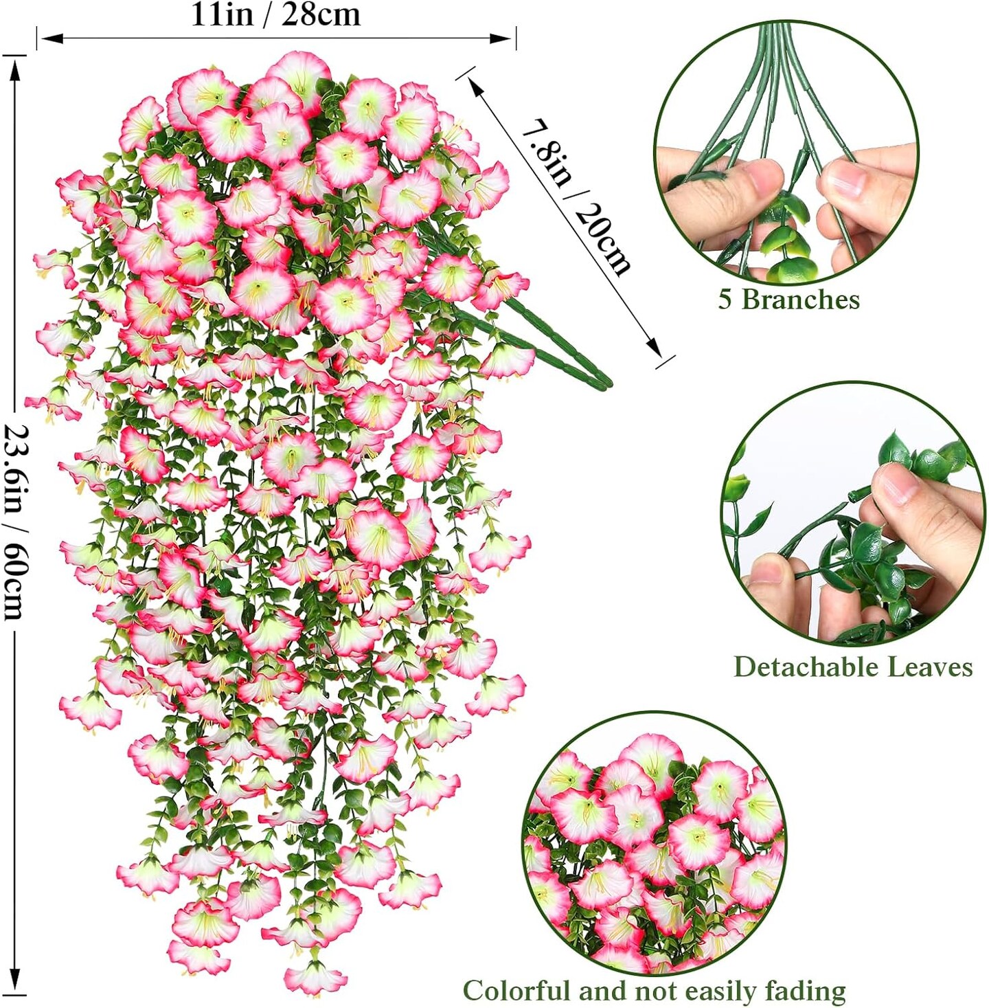 2PCS Artificial Morning Glory Hanging Flowers – UV-Resistant Faux Silk for Outdoor Garden Decor (Pink)