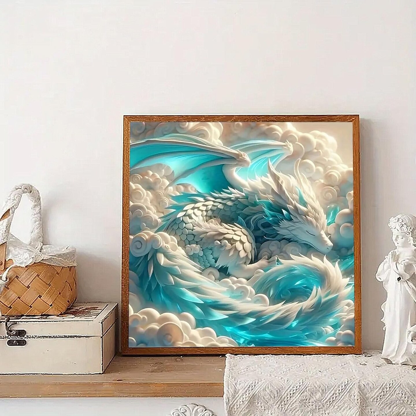 Dragon Diamond Painting Kit for Adults – 5D DIY Full Round Drill Sleeping Cloud Dragon Gem Art, Beginner-Friendly Diamond Painting, Home Wall Decor, 11.8×11.8 Inch