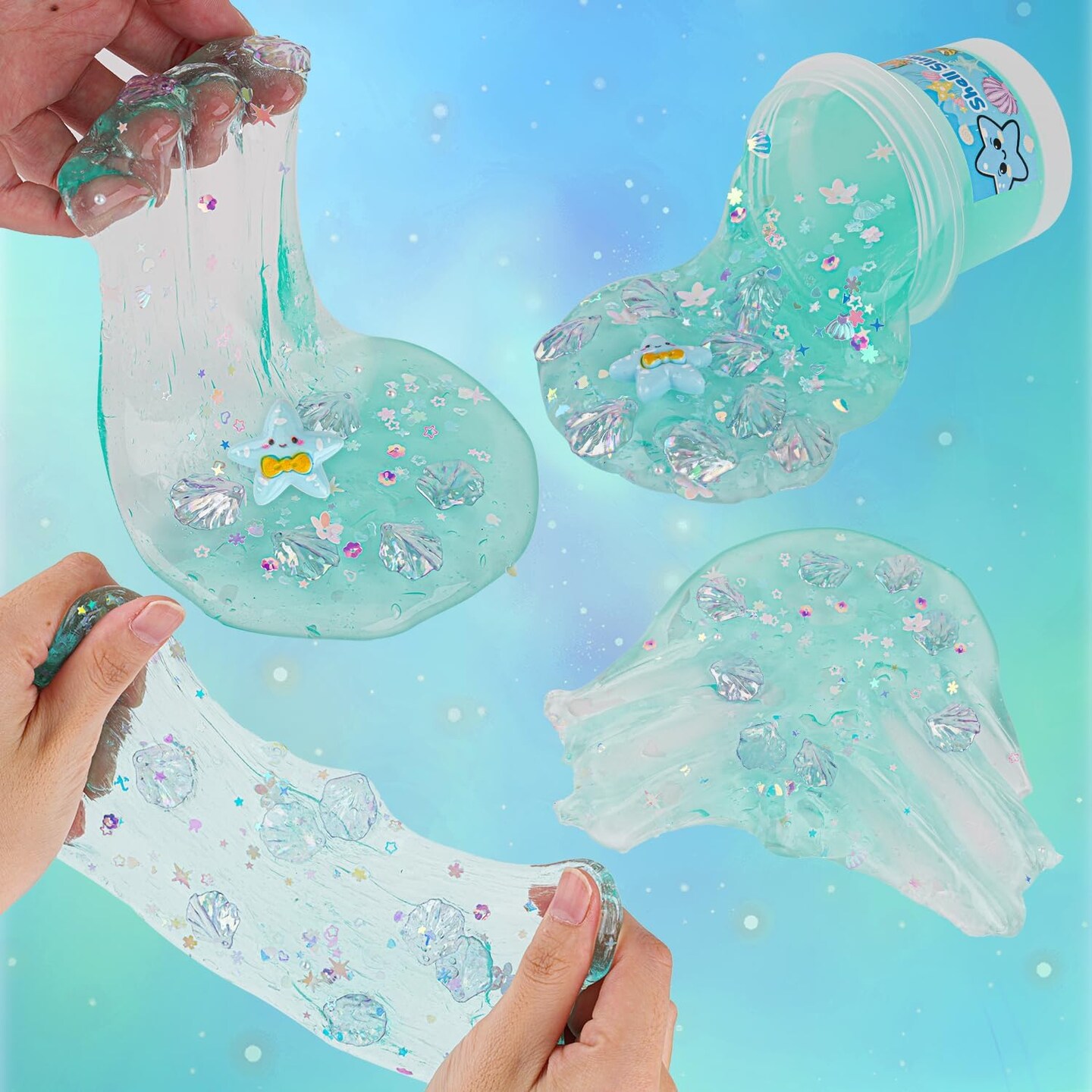 Ocean Slime Kit : Mermaid Bead, Pink Crunchy &#x26; Blue Clear Slime
