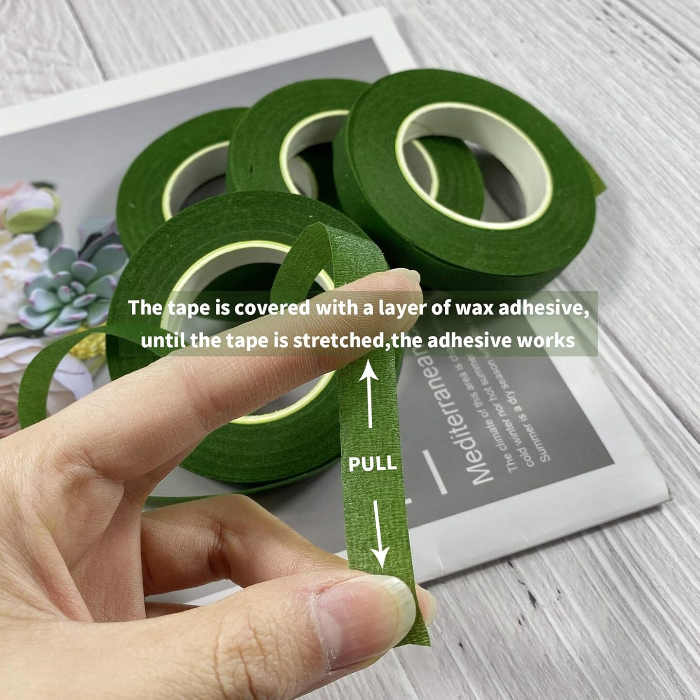 4 Rolls Dark Green Floral Tape – 1/2 Inch Flower Stem Wrap for Bouquets, Floral Arranging and Crafts