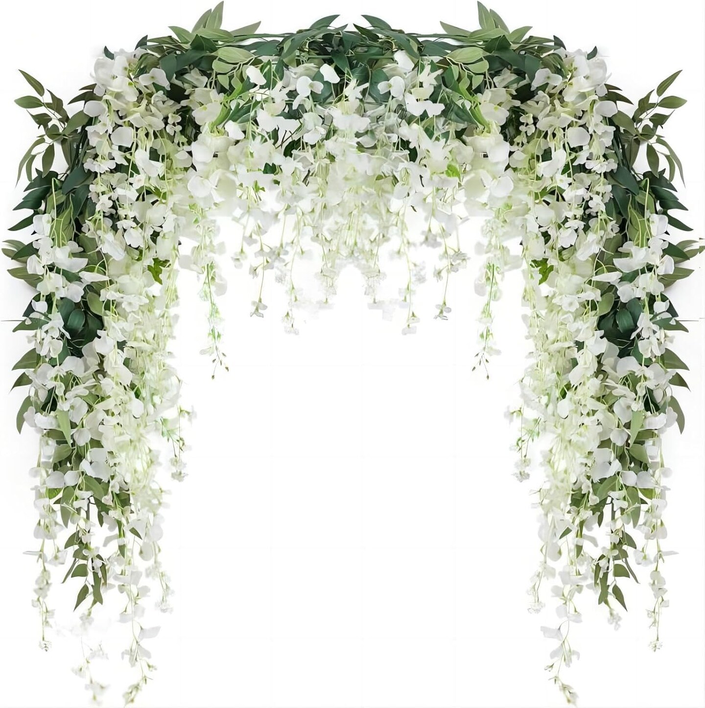 3PCS 7FT 12 Stem Artificial Wisteria Vine Garland Fake Flower Wisteria (White)