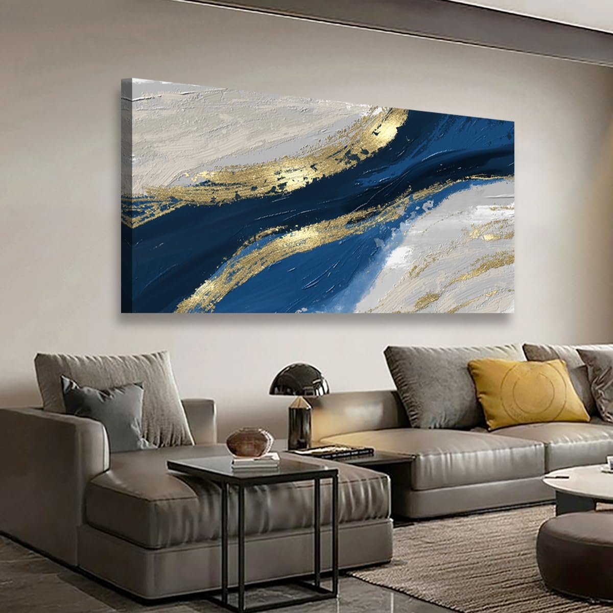 Abstract Canvas Wall Art for Living room Office Bedroom Golden Blue Wall Art