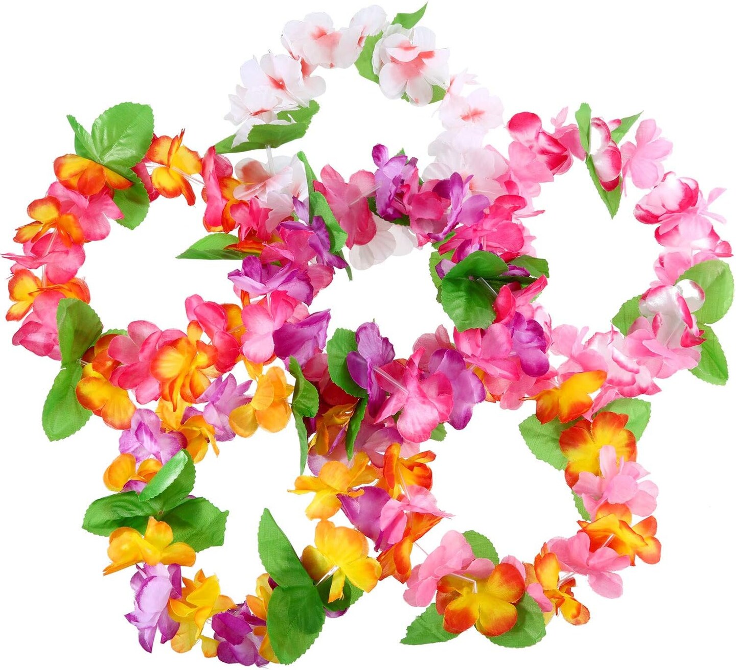 30 Pieces Colorful Tropical Hawaiian Leis Headband Elastic Ruffled Flowers Headpiece for Luau Party Supplies