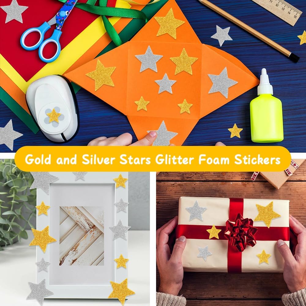 Glitter Foam Stickers,Gold Silver Star Stickers,Star Foam Stickers,Stickers (102pcs)