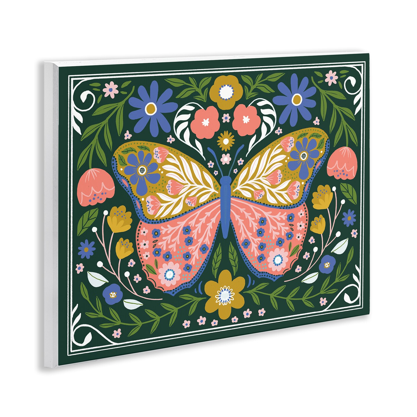 Stupell Industries Folk Patterned Butterfly Florals Wall Plaque By Loni Harris