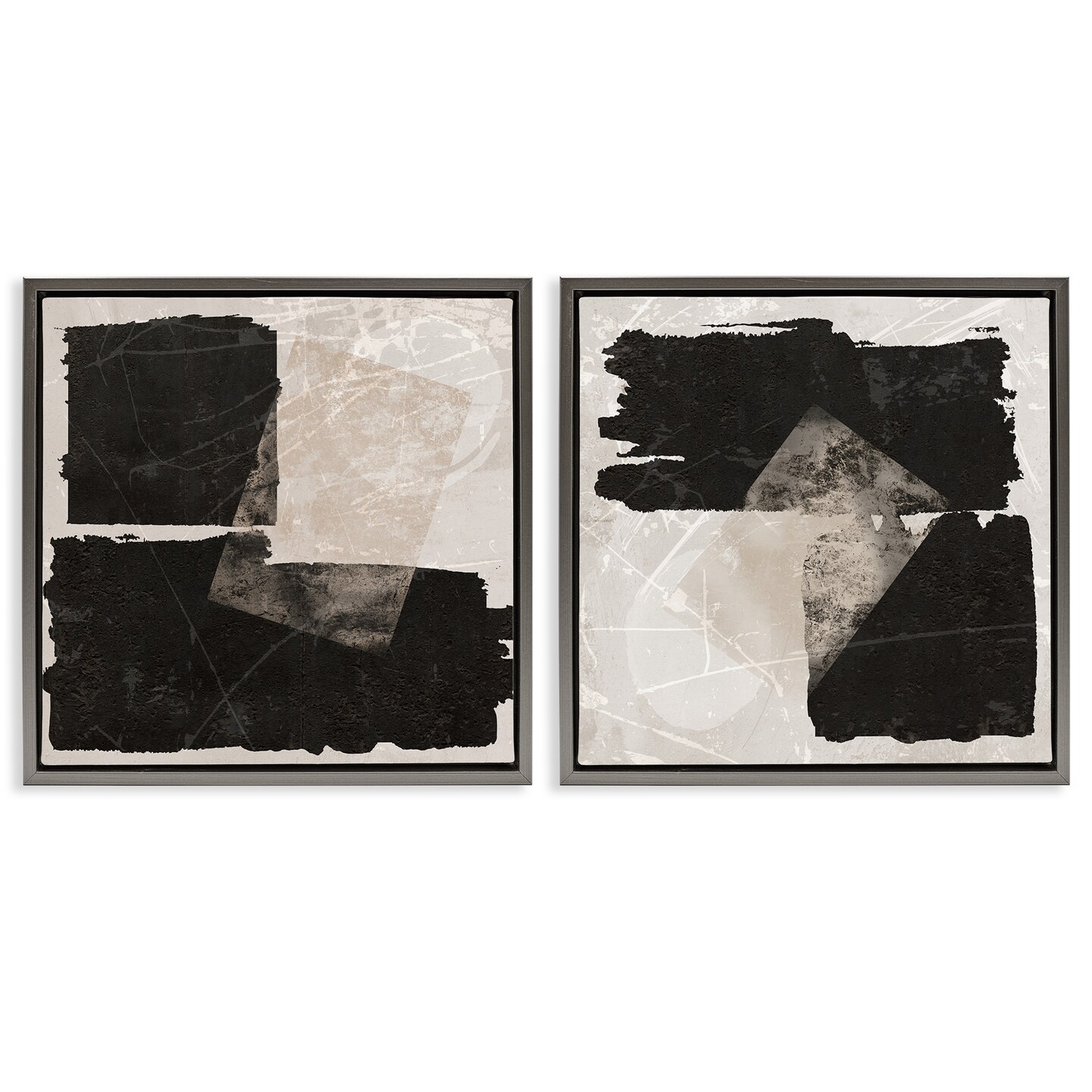 Stupell Industries Black & Beige Abstract Shapes 2pc Floating Frame Set By Daniela Santiago