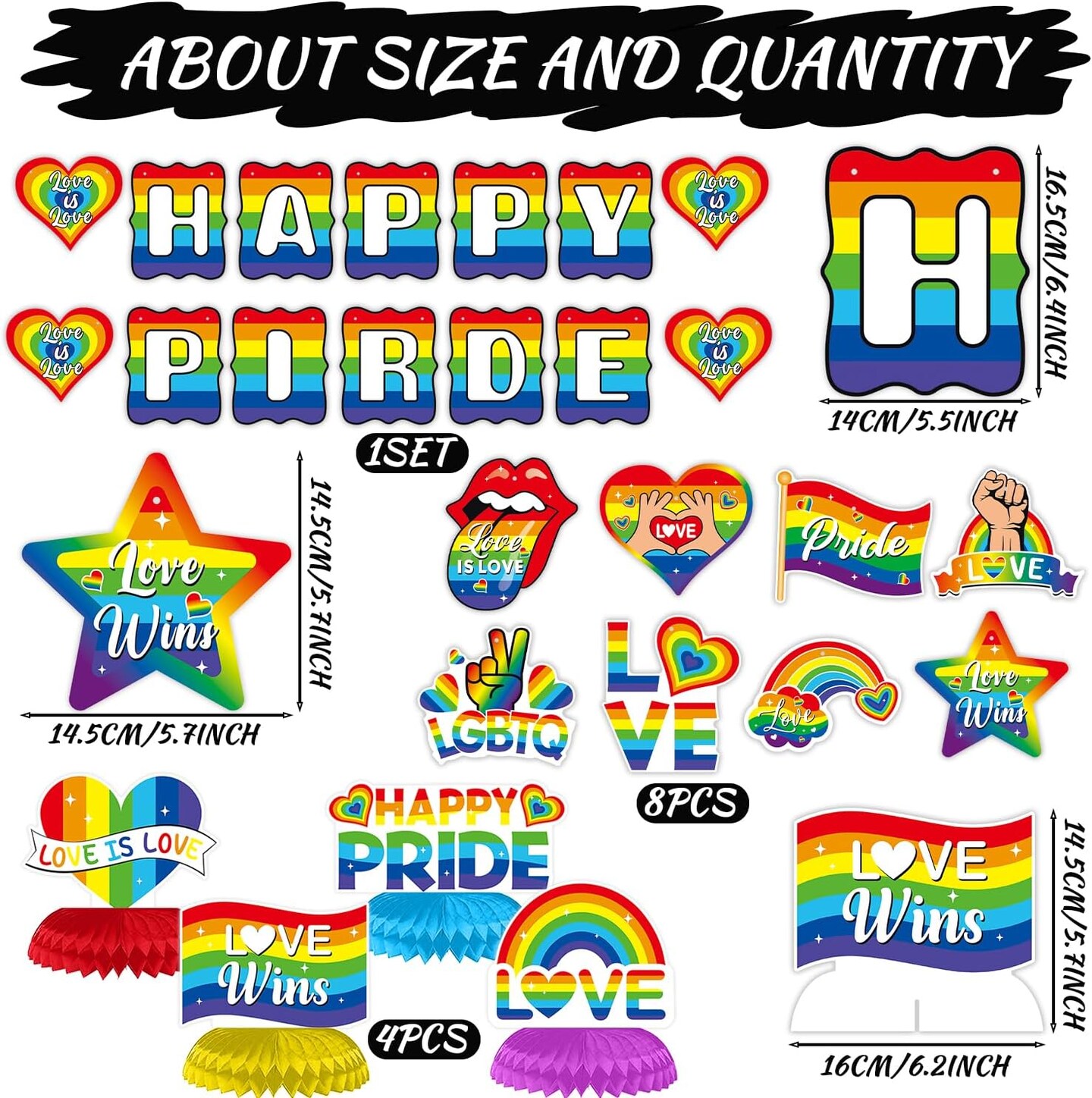 LGBTQ Pride Month Decorations Set with Banner, Backdrop, Hanging Swirls and Centerpieces